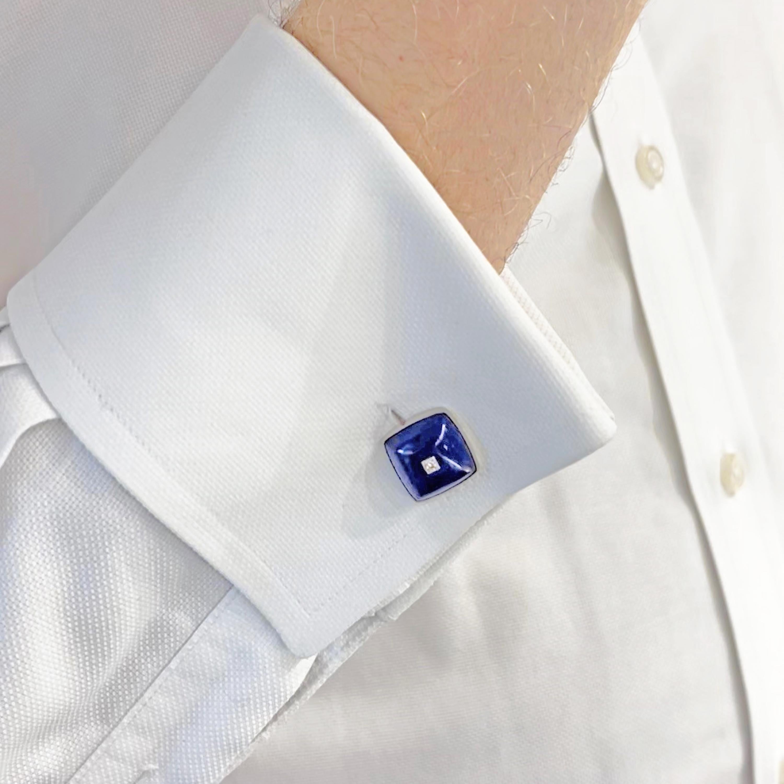 Vintage Lapis Lazuli Diamond and White Gold Cufflinks, Circa 1950 In Good Condition For Sale In London, GB