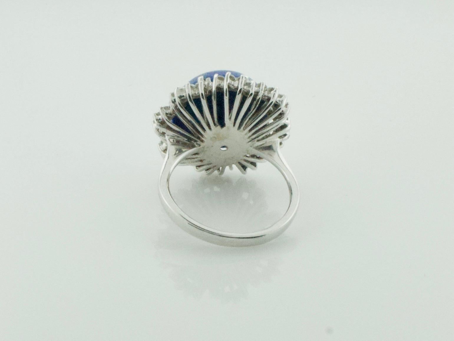 Lapis Lazuli and Diamond Dome Ring in White Gold, circa 1960's In Excellent Condition For Sale In Wailea, HI