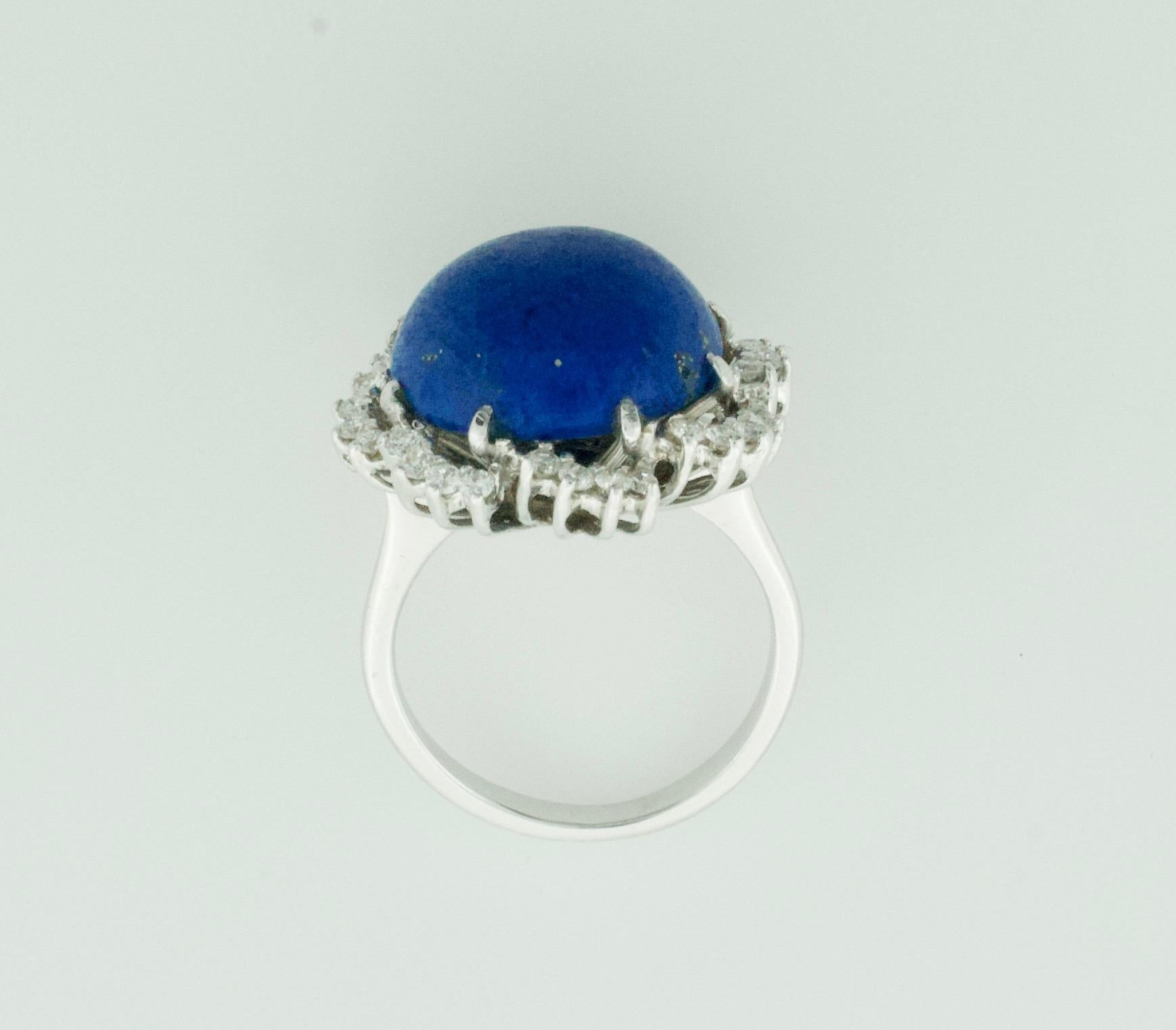 Lapis Lazuli and Diamond Dome Ring in White Gold, circa 1960's For Sale 1