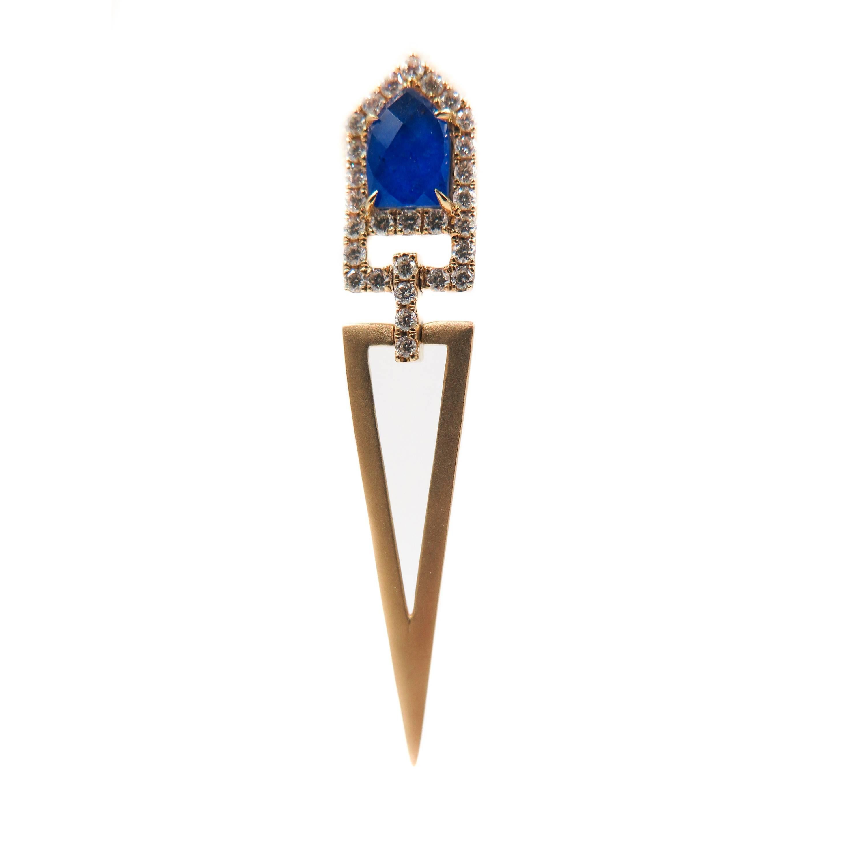 Artist Lapis Lazuli and Diamond Geometric Gold Earrings