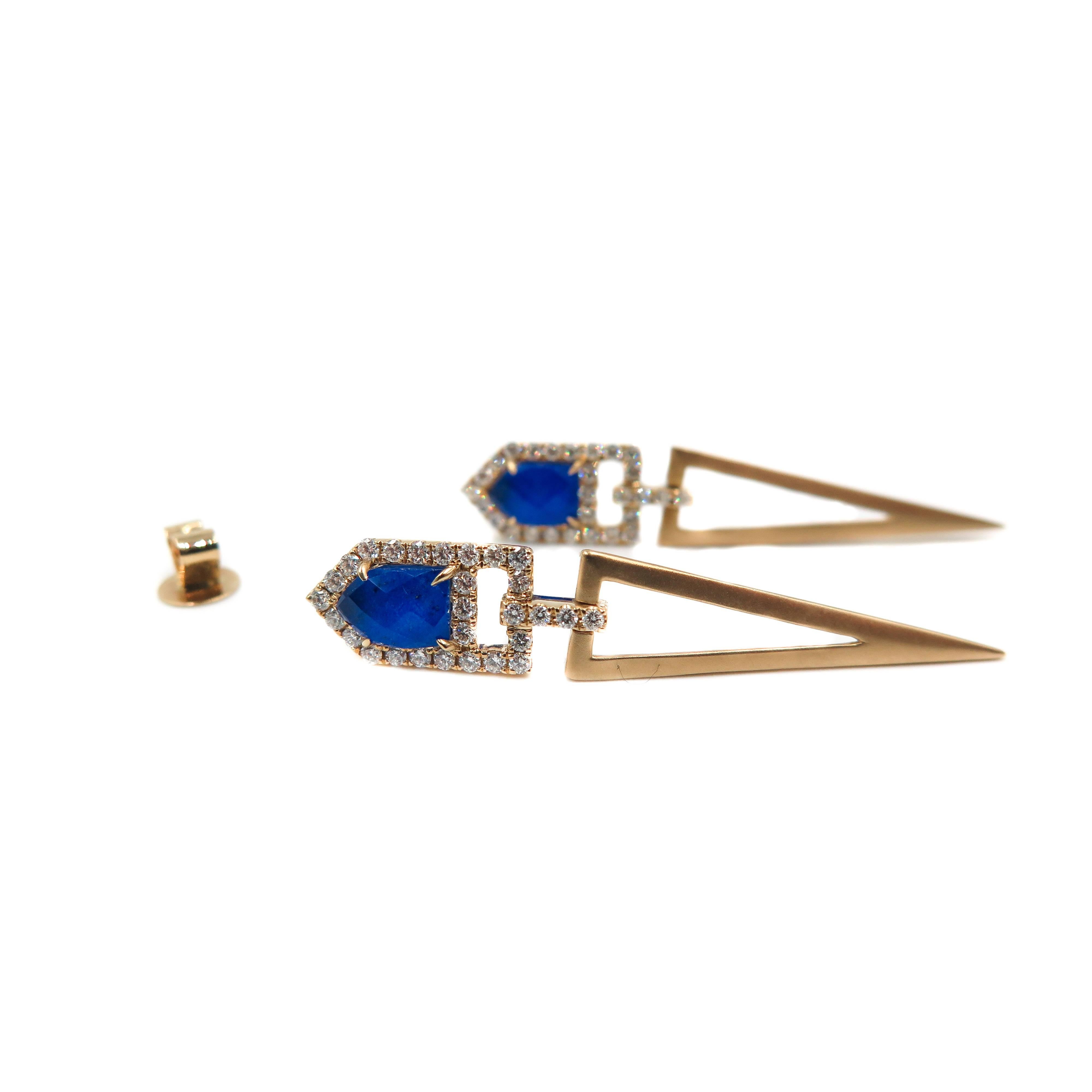 Women's Lapis Lazuli and Diamond Geometric Gold Earrings