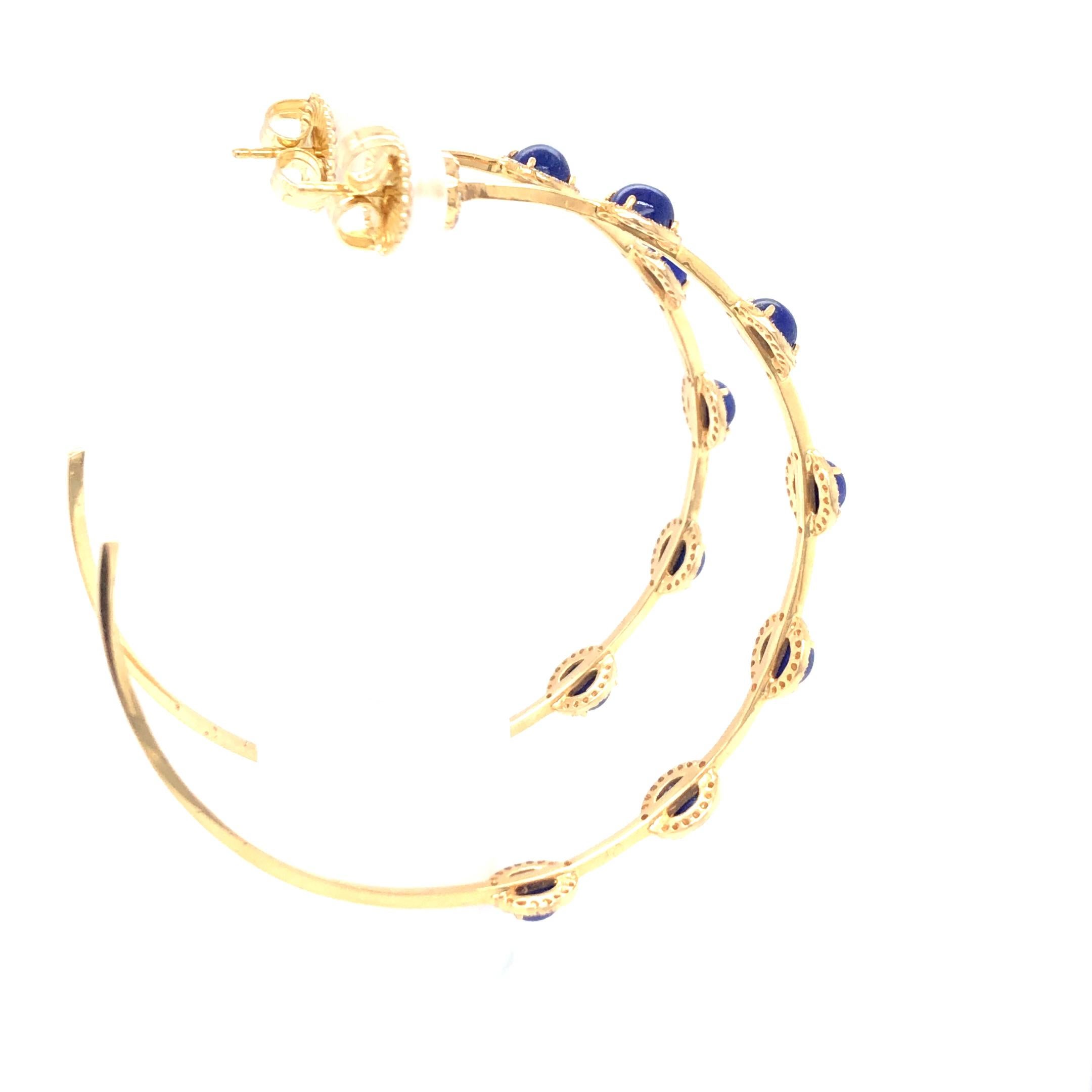 Lapis Lazuli and Diamond Hoops 18K Yellow Gold In New Condition In Dallas, TX
