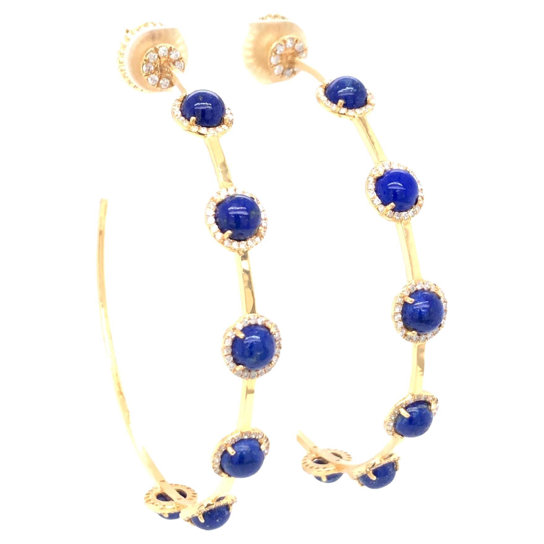 18K Yellow Gold Earring With Lapis and Champagne Diamond main image 0
