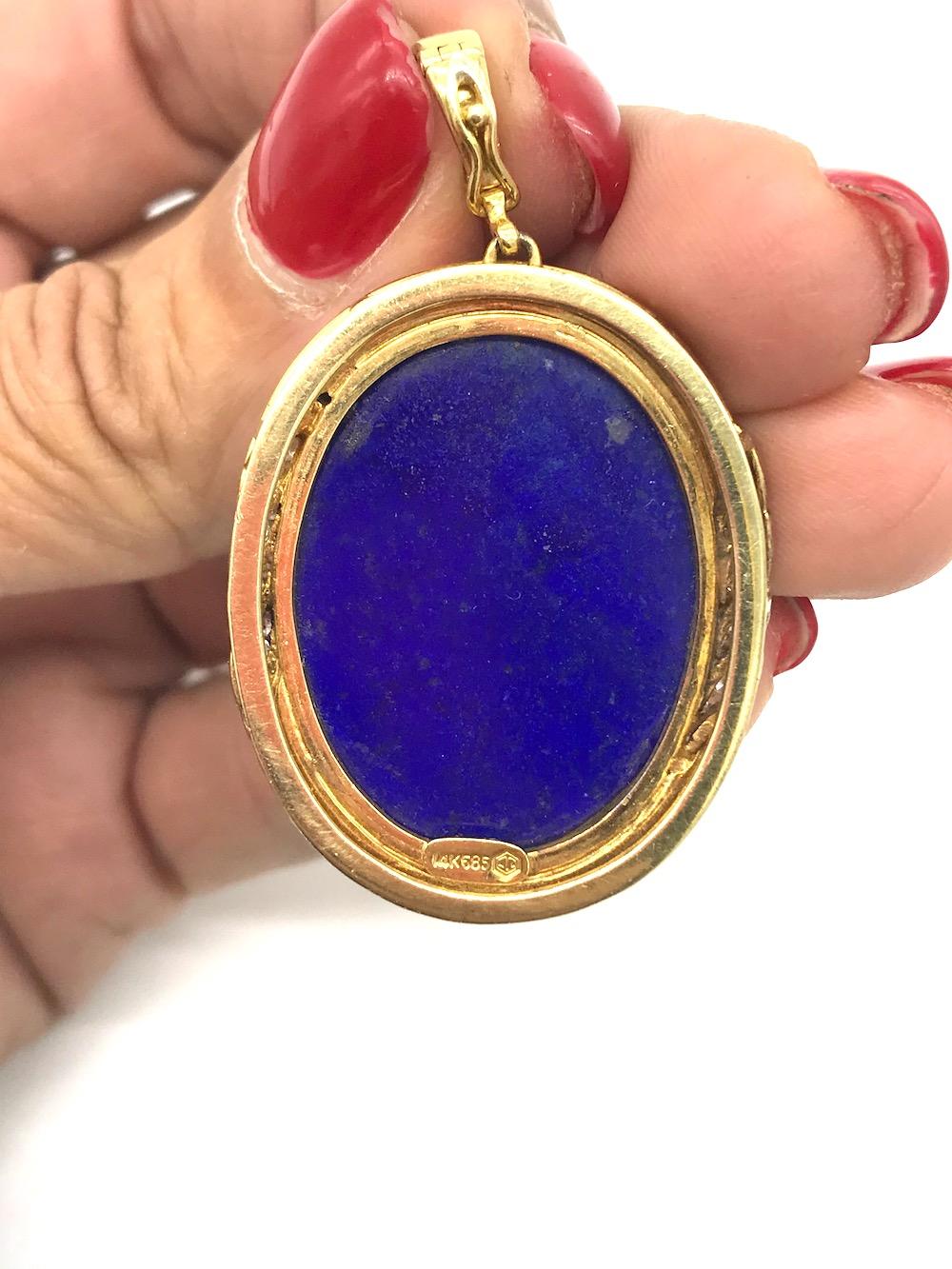 Contemporary Lapis Lazuli Diamond Pendant Enhancer 24.6 Grams 14 karat Yellow Gold