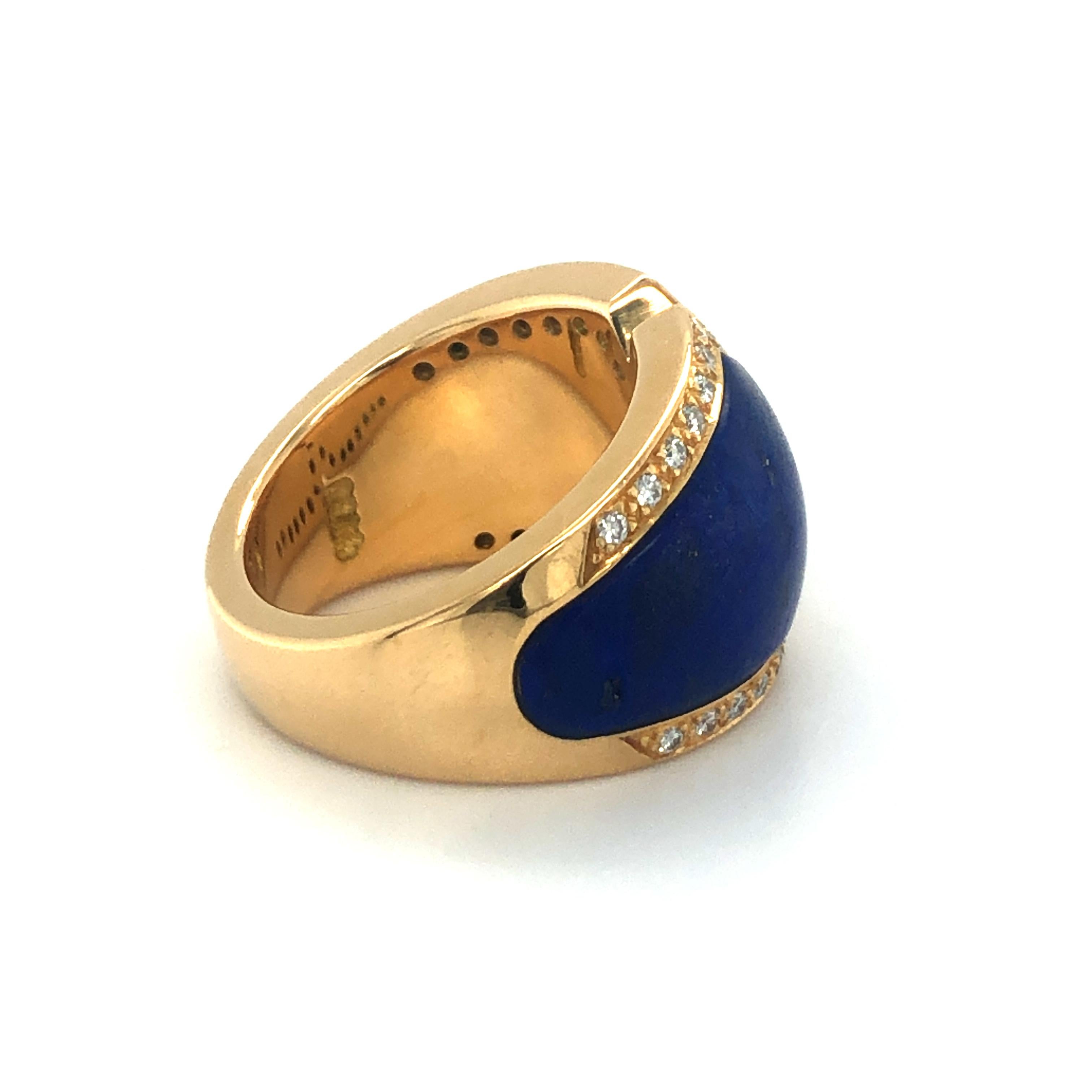 Lapis Lazuli and Diamond Ring by Péclard in 18 Karat Yellow Gold 2