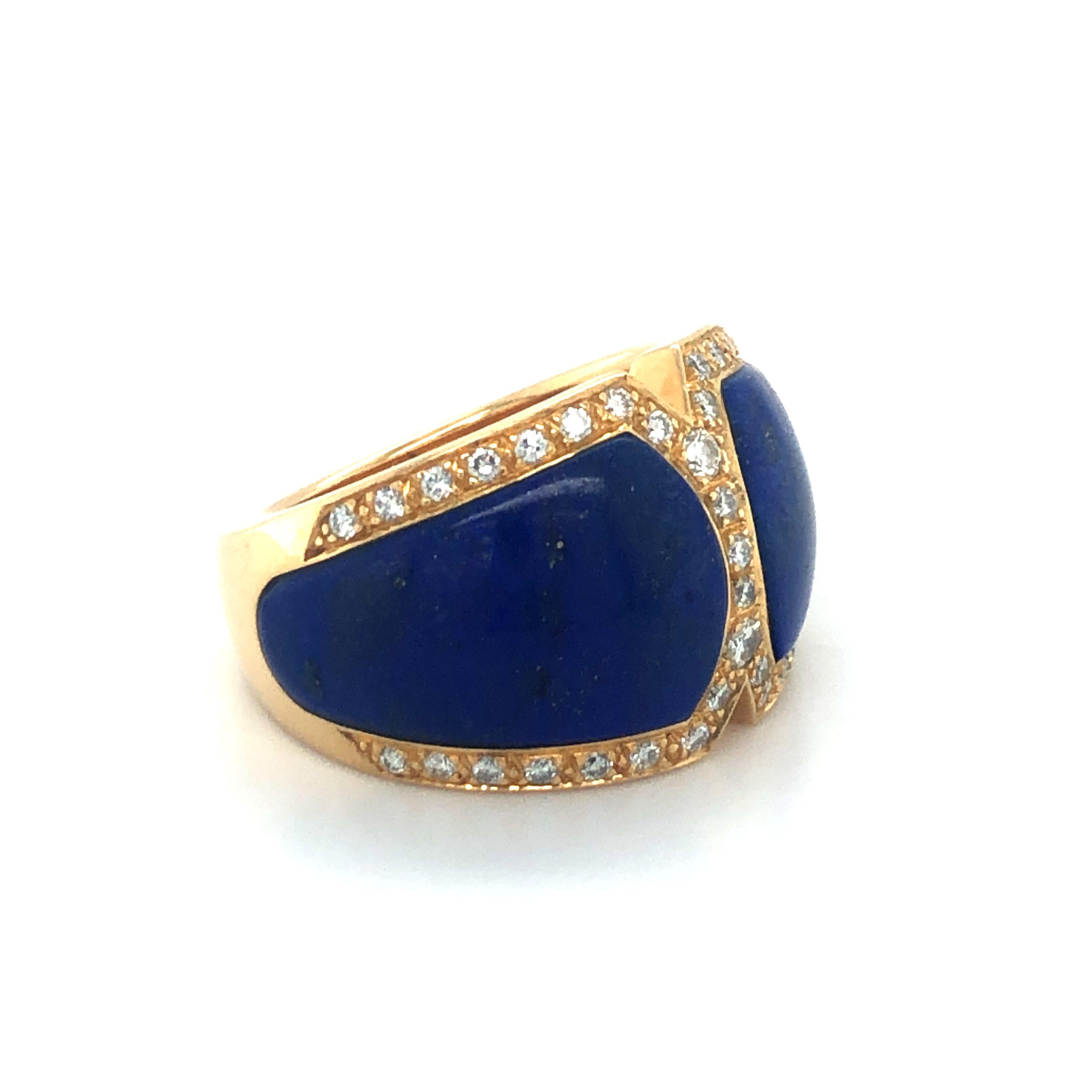 Contemporary Lapis Lazuli and Diamond Ring by Péclard in 18 Karat Yellow Gold