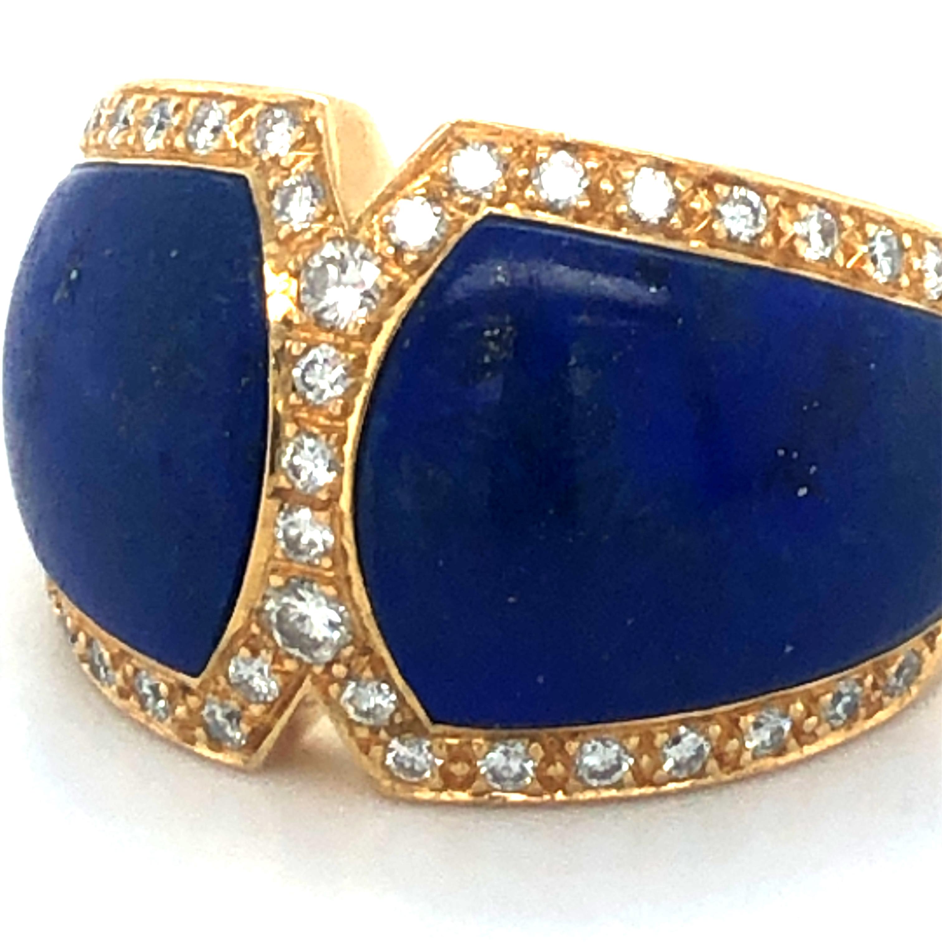 Brilliant Cut Lapis Lazuli and Diamond Ring by Péclard in 18 Karat Yellow Gold