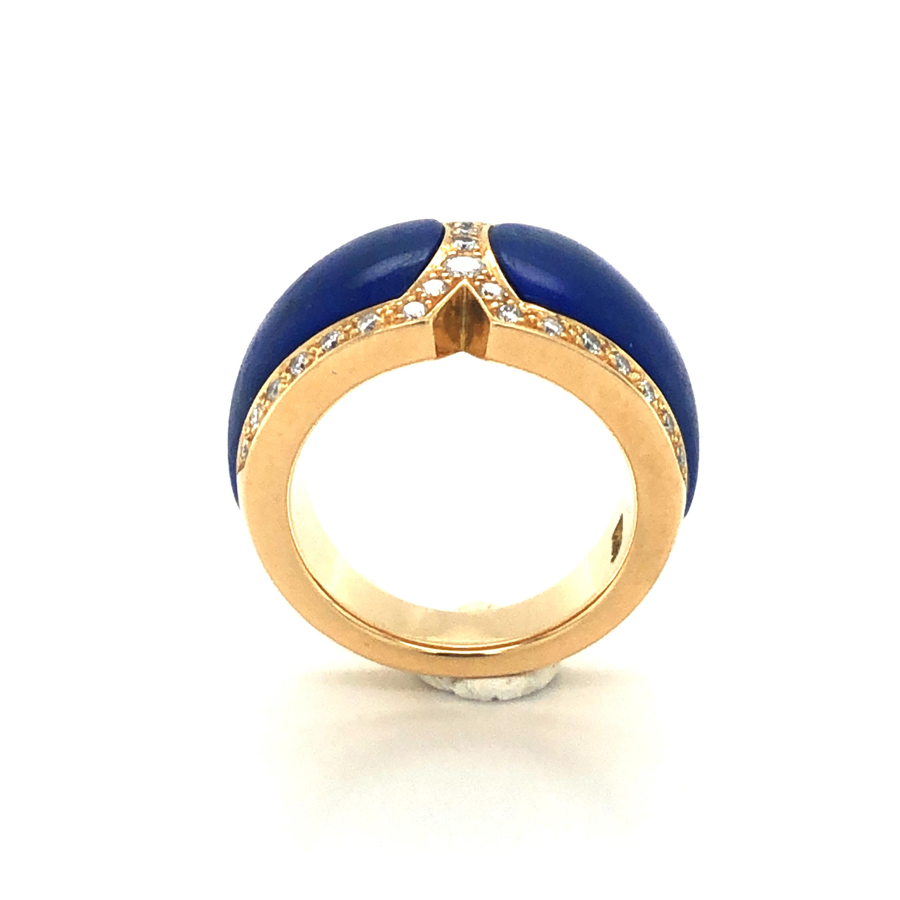 Lapis Lazuli and Diamond Ring by Péclard in 18 Karat Yellow Gold In Good Condition In Lucerne, CH