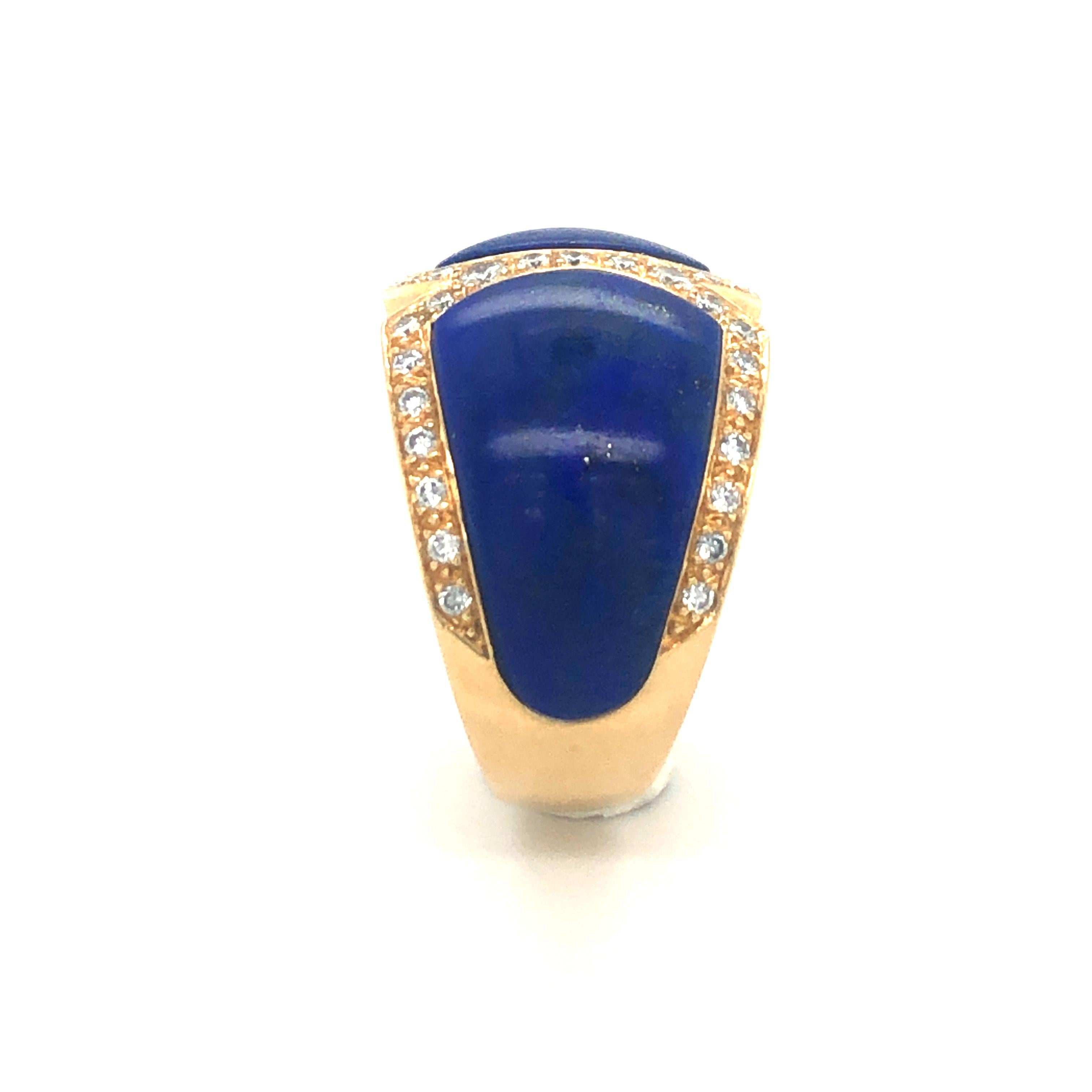 Women's or Men's Lapis Lazuli and Diamond Ring by Péclard in 18 Karat Yellow Gold