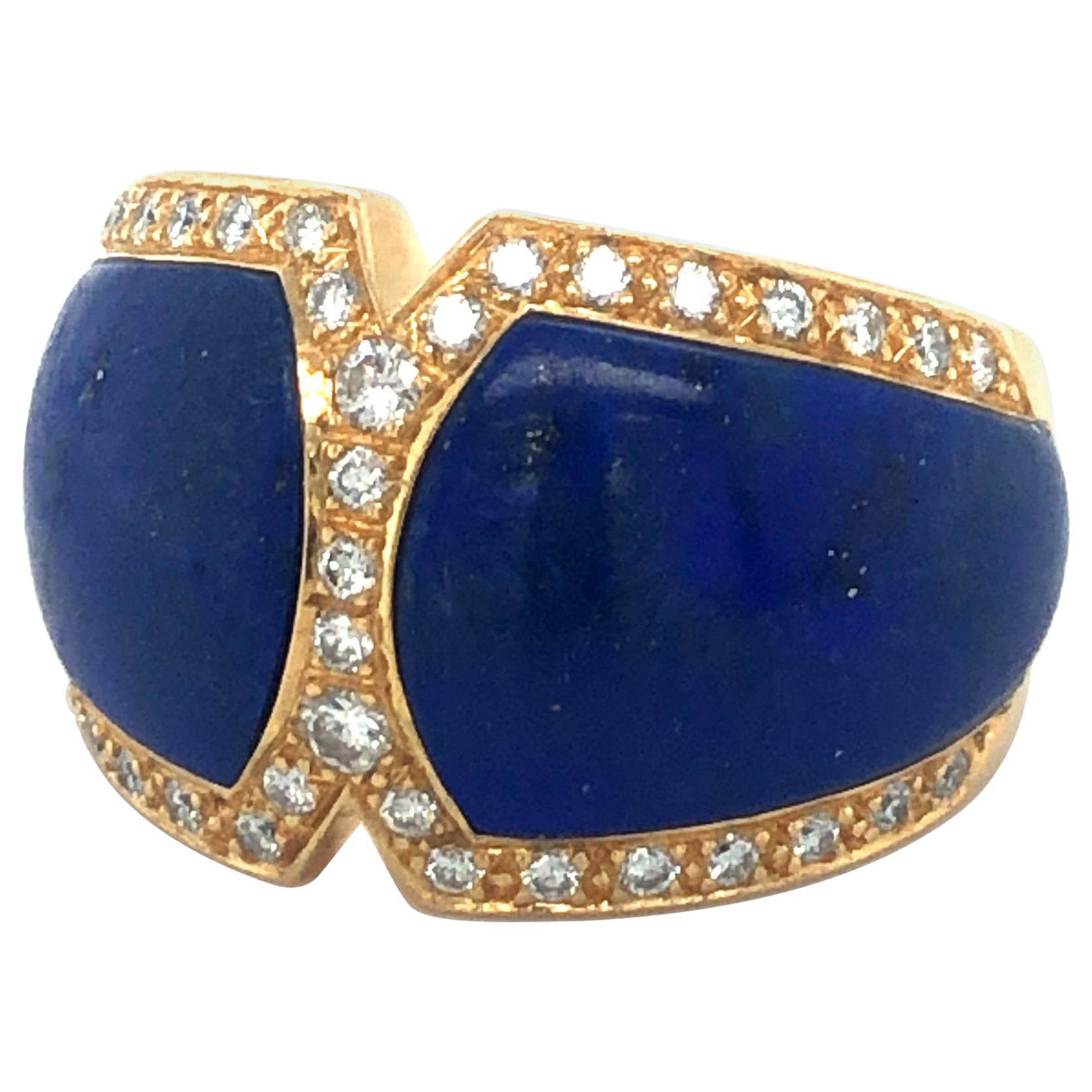 Lapis Lazuli and Diamond Ring by Péclard in 18 Karat Yellow Gold
