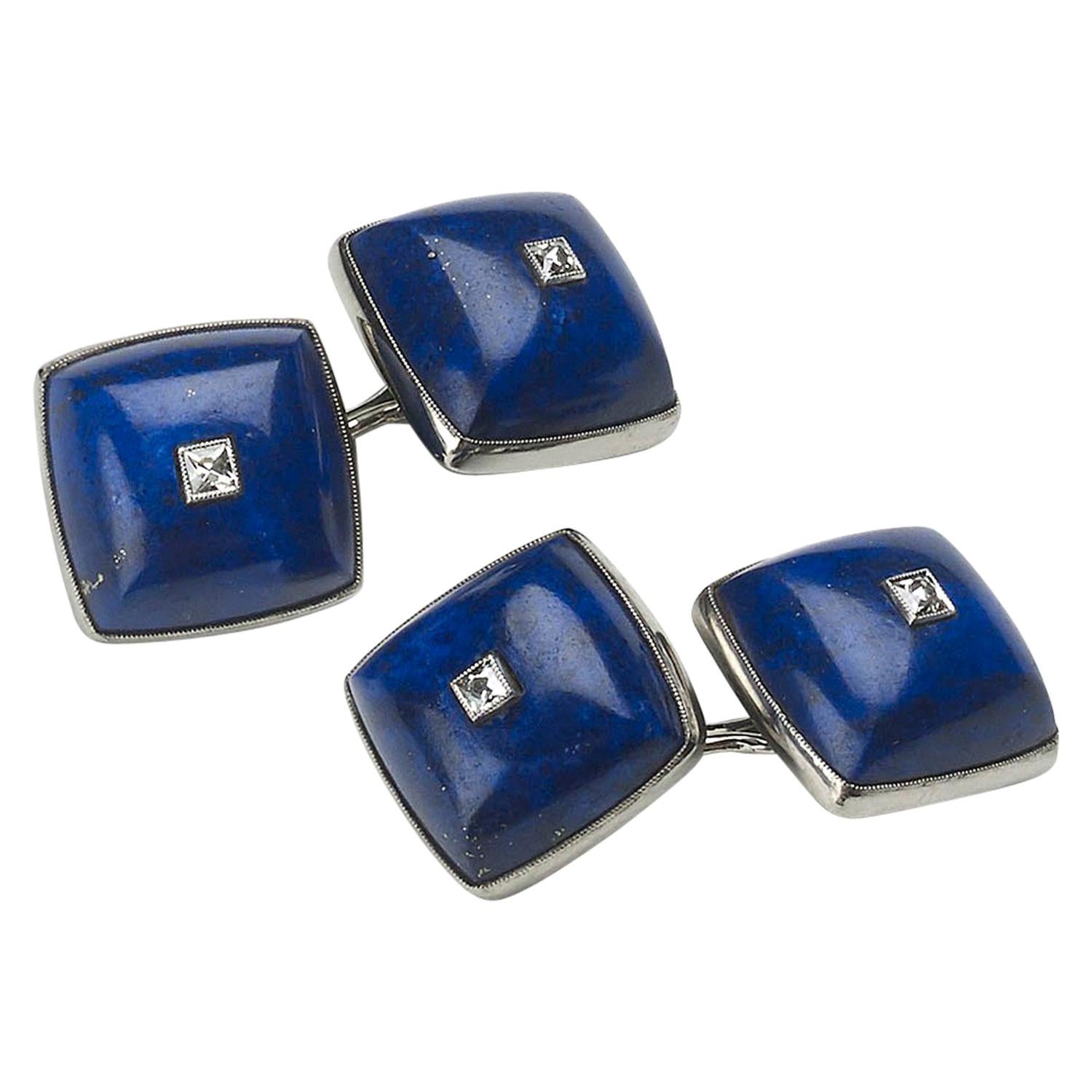 Lapis Lazuli and Diamond Cufflinks For Sale at 1stDibs