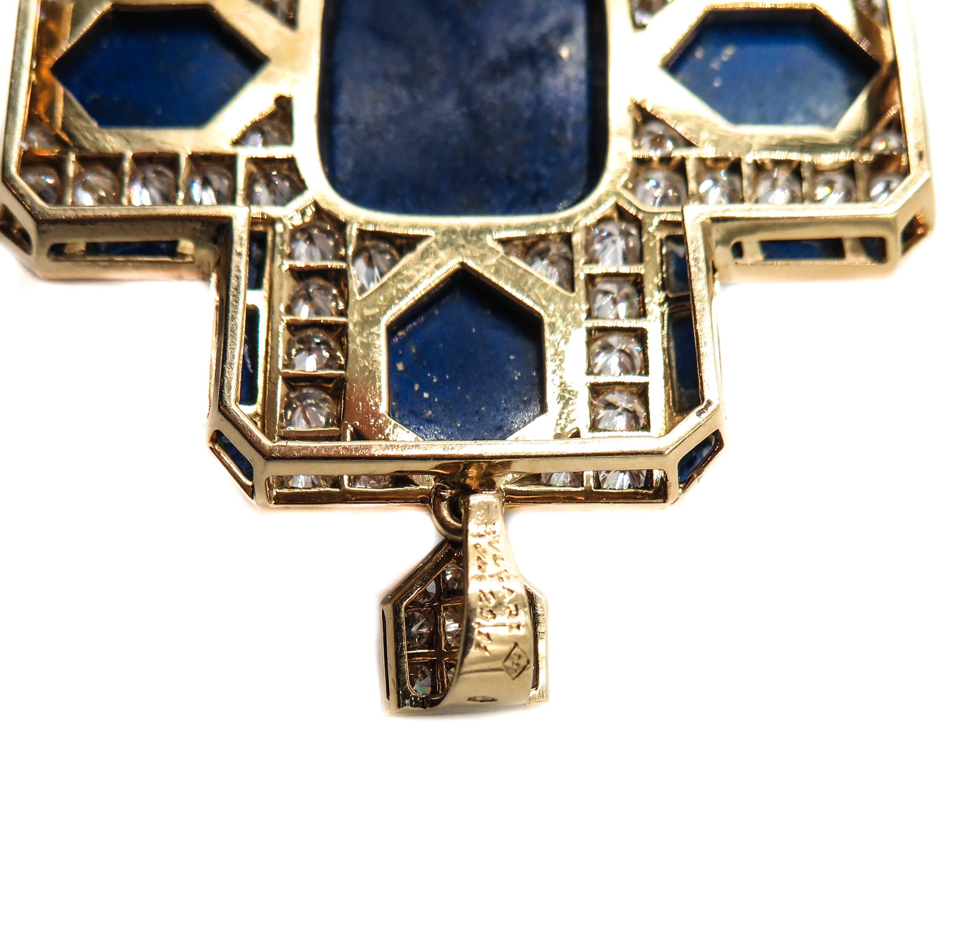 Lapis Lazuli and Diamond Yellow Gold Cross In Excellent Condition In Greenwich, CT