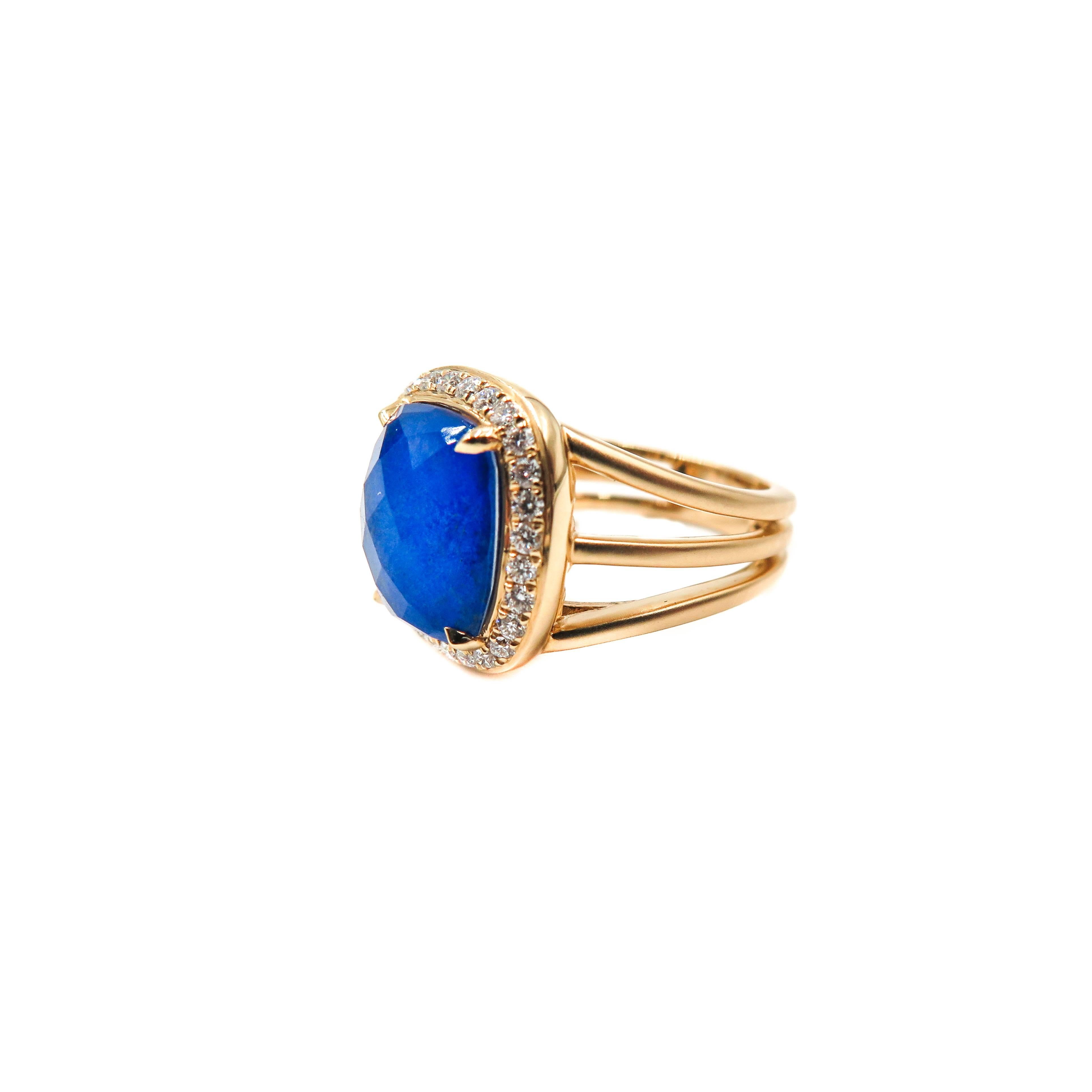 Lapis Lazuli and Diamond Yellow Gold Ring In New Condition In Greenwich, CT
