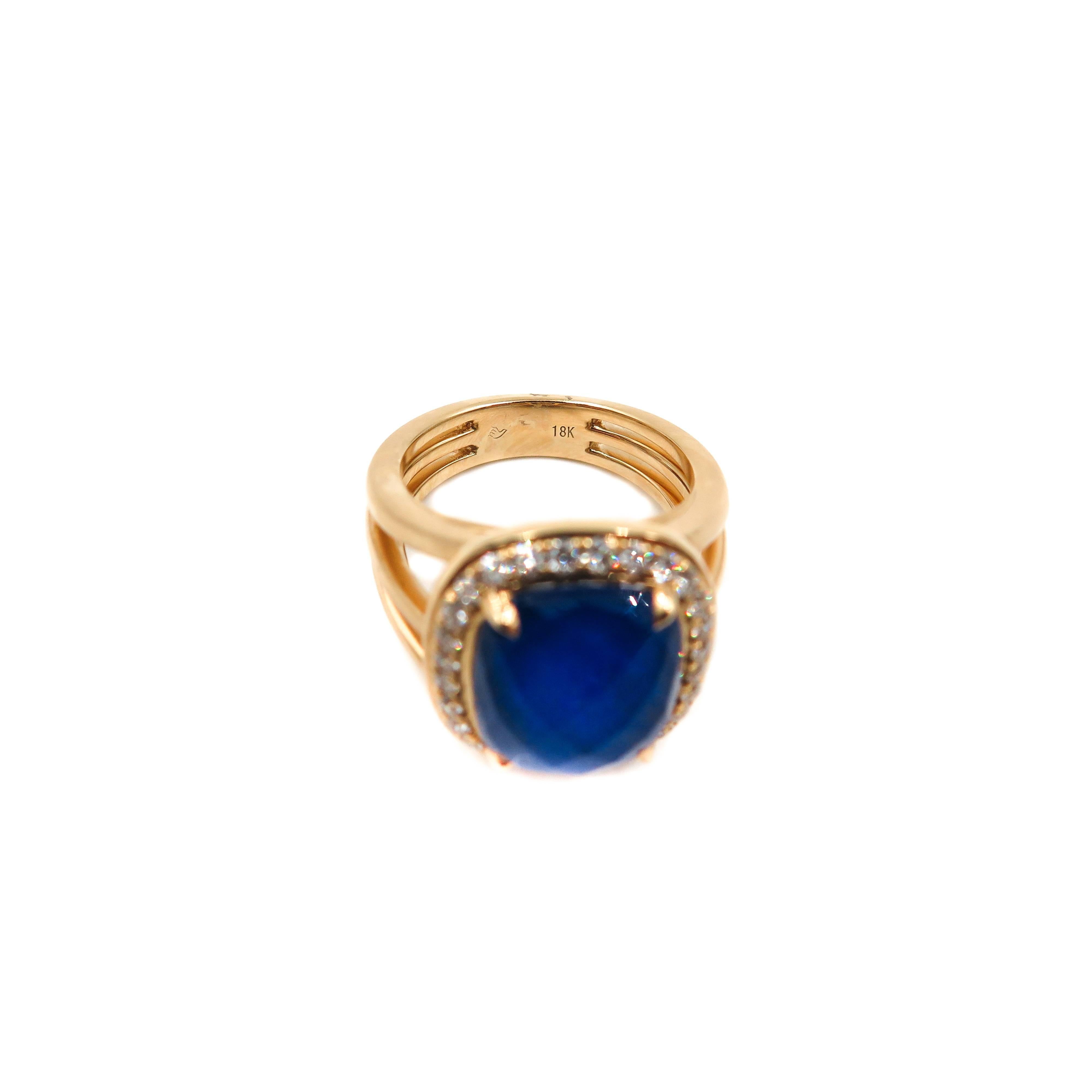 Women's Lapis Lazuli and Diamond Yellow Gold Ring