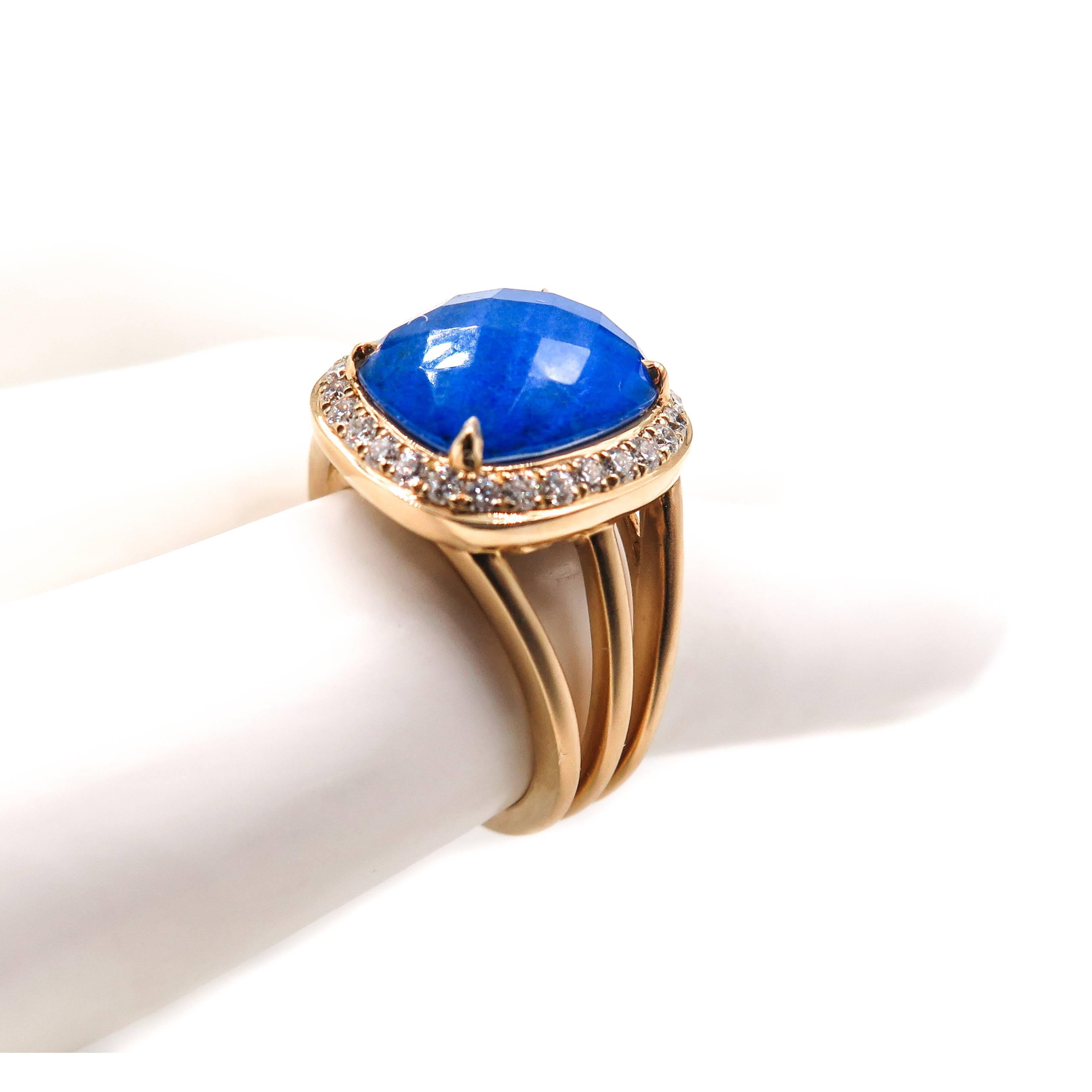 Lapis Lazuli and Diamond Yellow Gold Ring 4