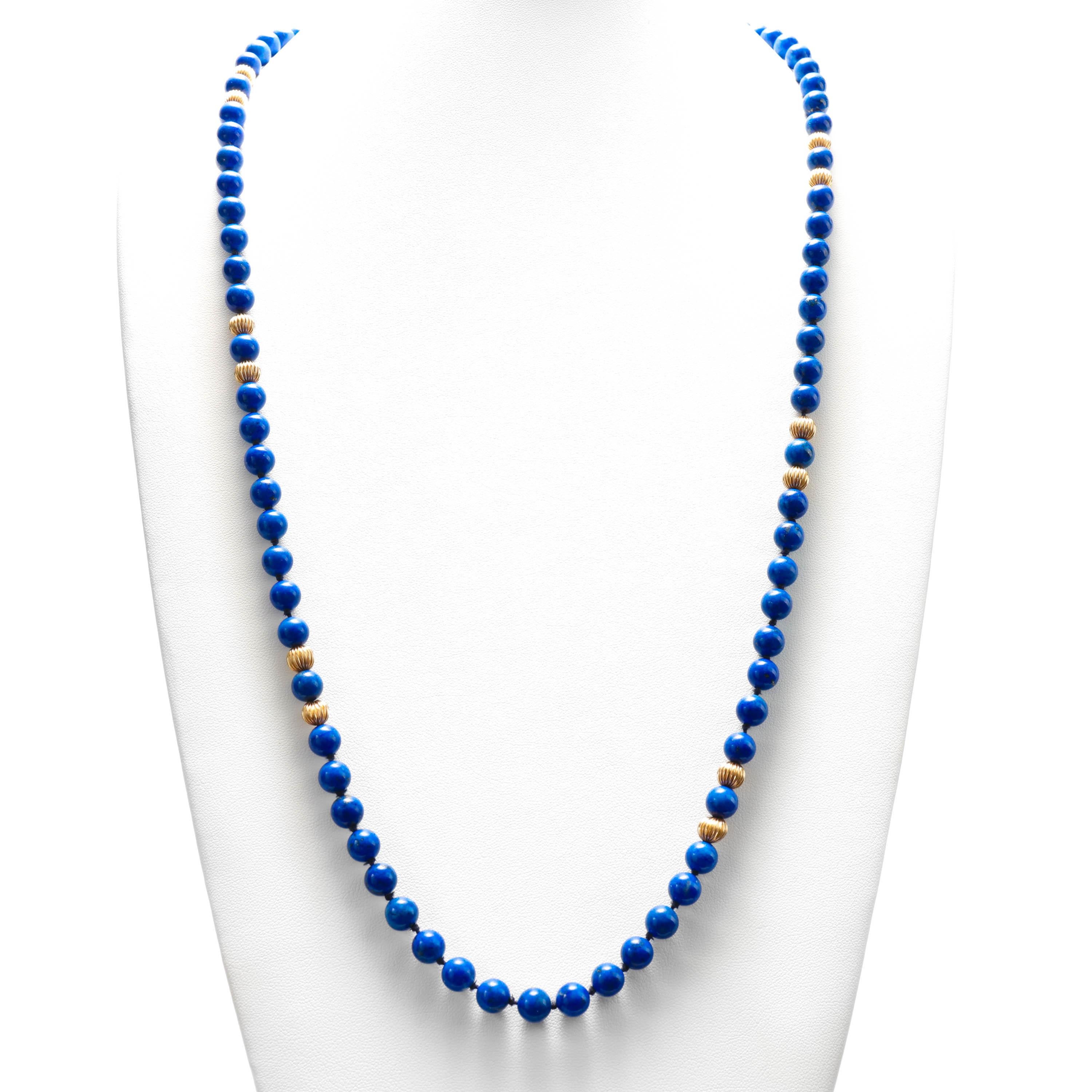 Women's or Men's Lapis Lazuli and Gold Bead Necklace 31