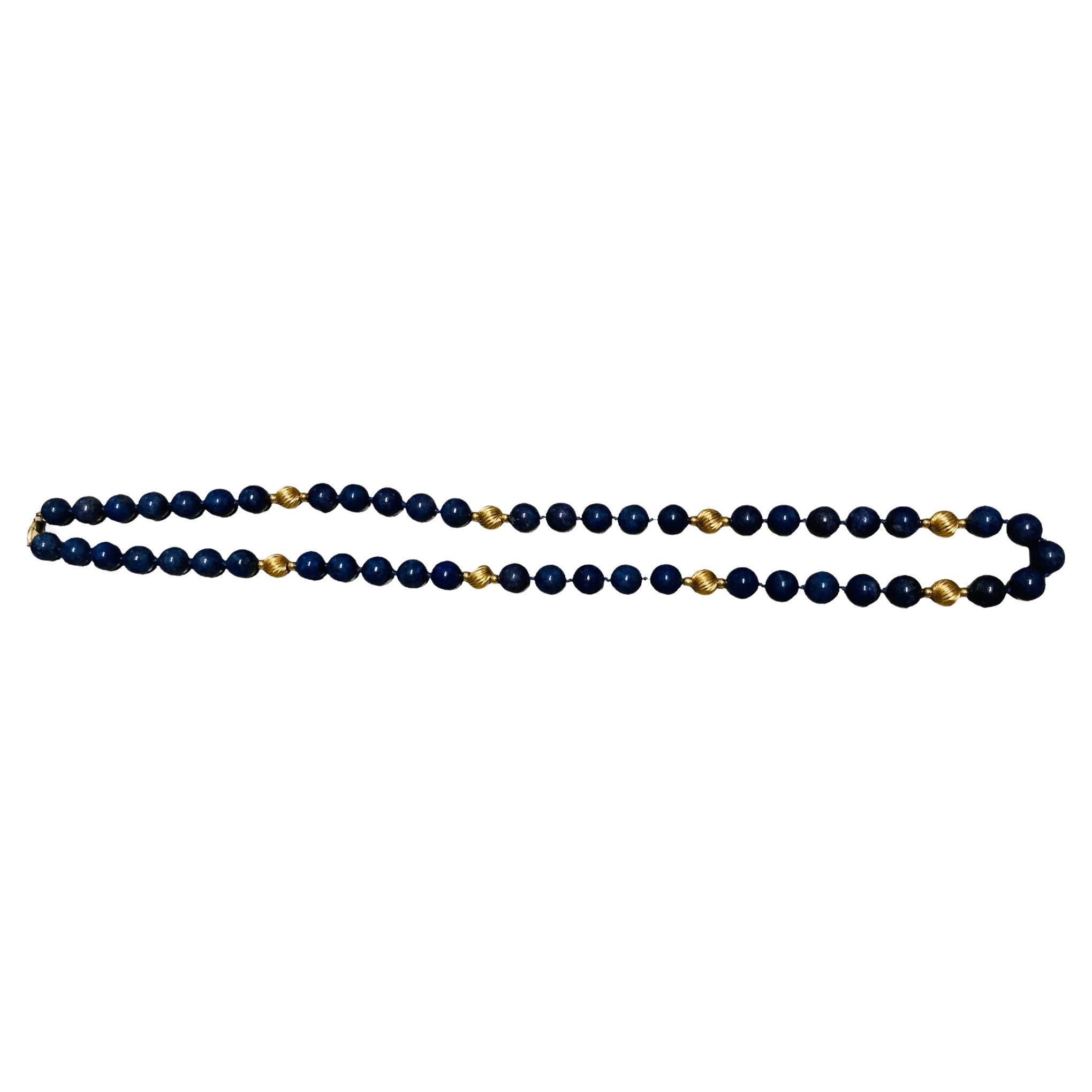 Lapis Lazuli And Gold Beads Necklace  For Sale