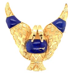 Lapis Lazuli and Gold Double Headed Eagle Brooch