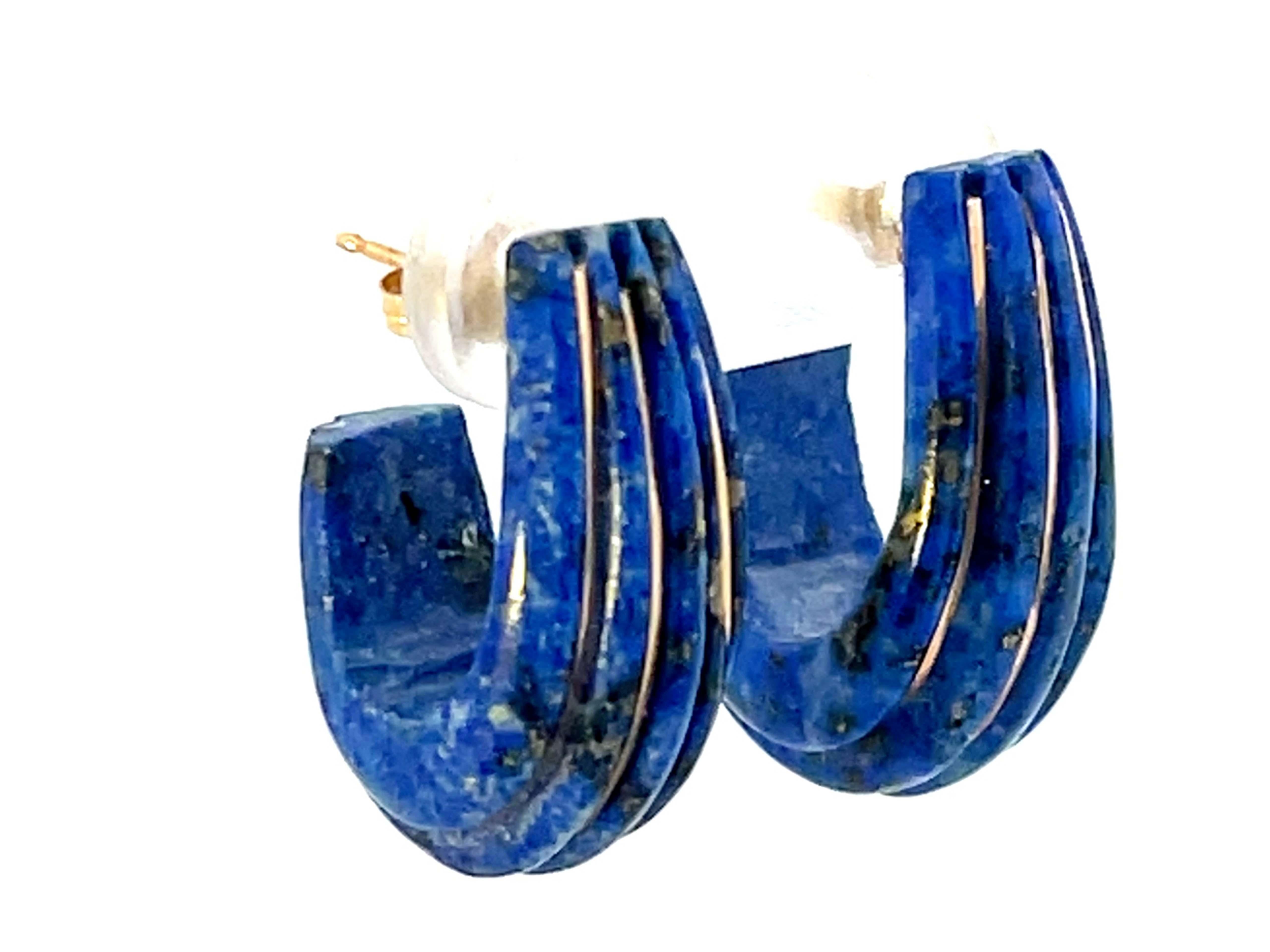 Modern Lapis Lazuli and Gold Hoop Earrings