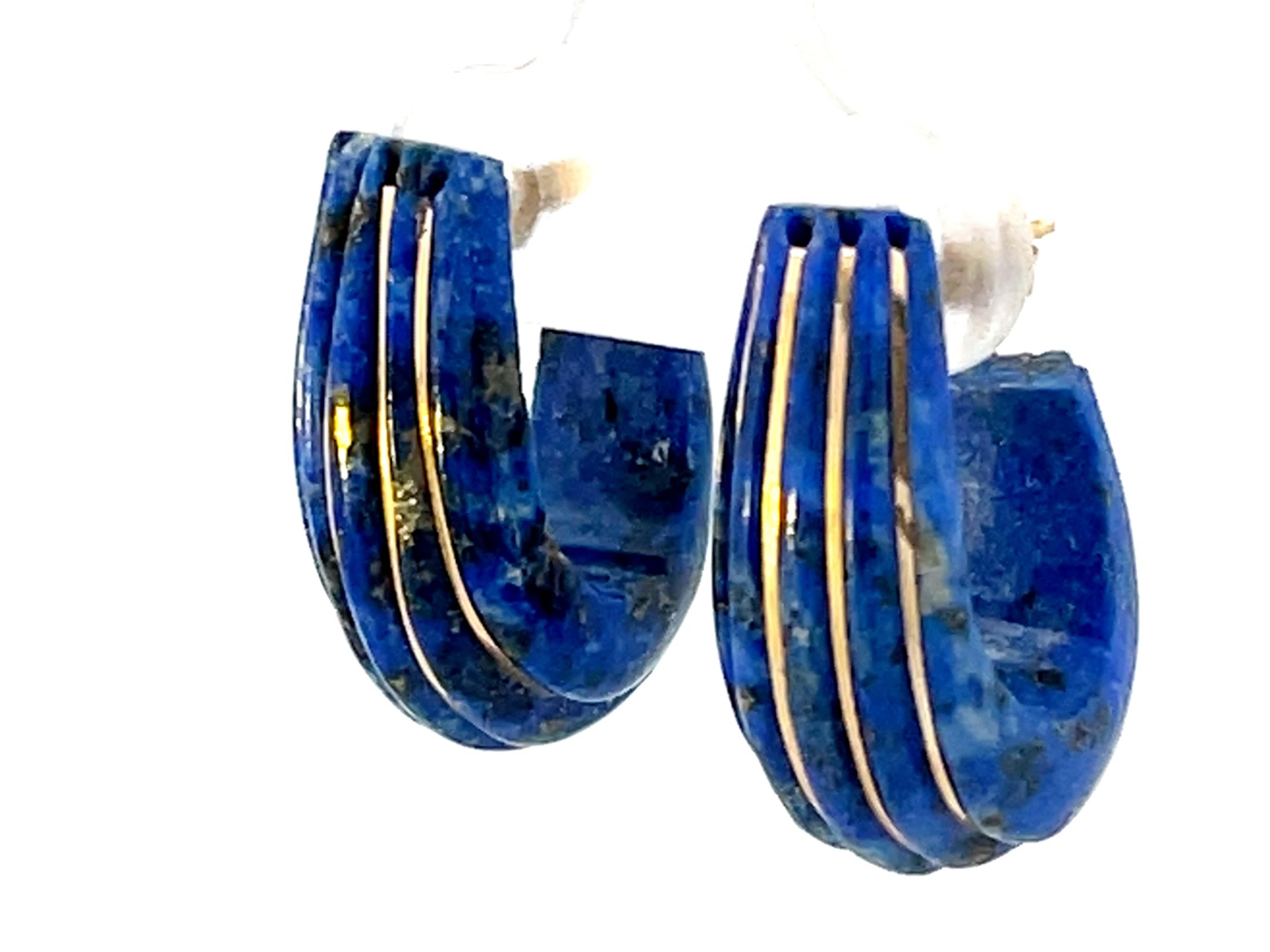 Pear Cut Lapis Lazuli and Gold Hoop Earrings