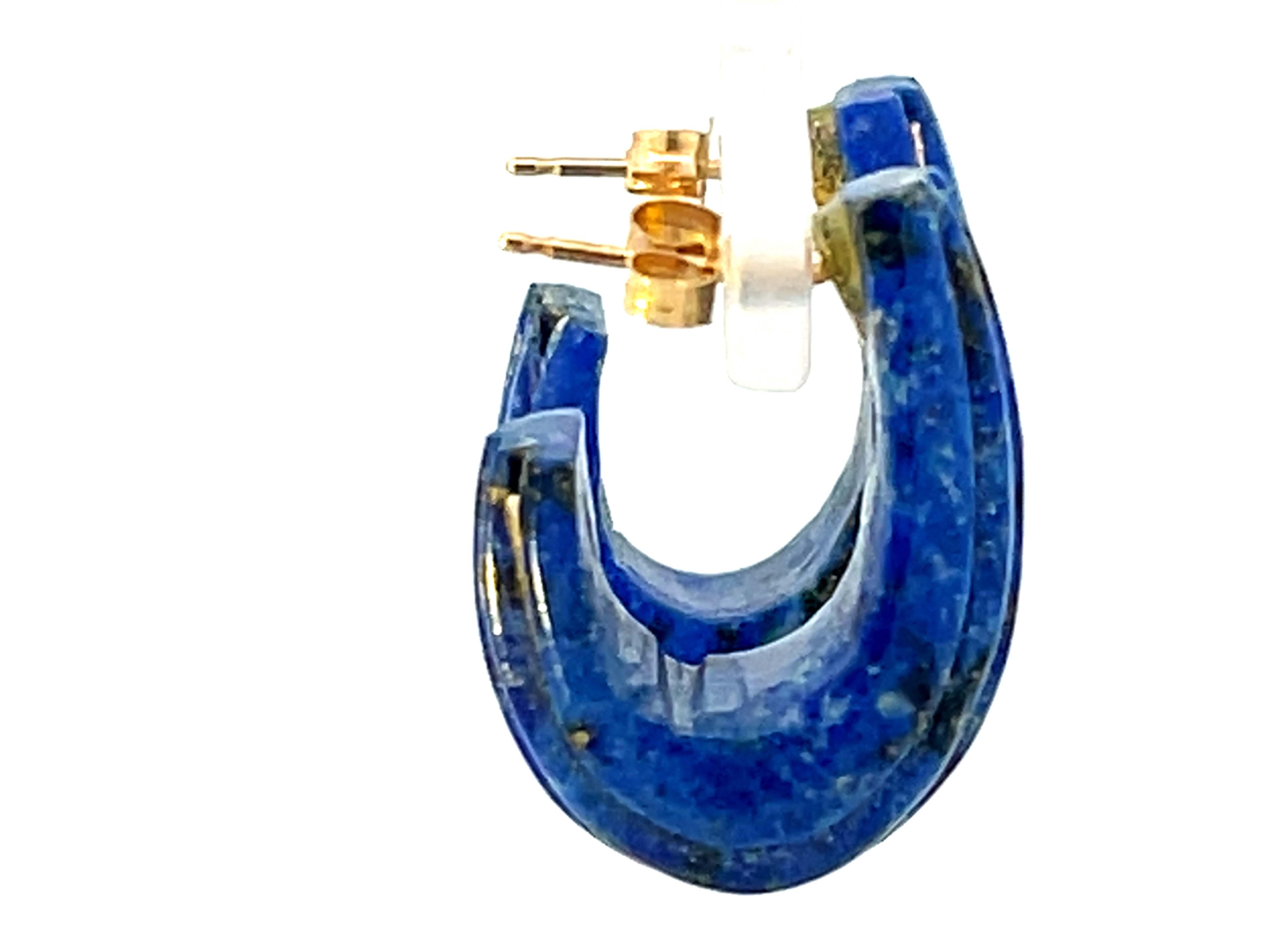Lapis Lazuli and Gold Hoop Earrings In Excellent Condition In Honolulu, HI