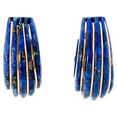 Lapis Lazuli and Gold Hoop Earrings