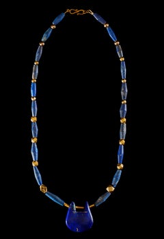 Lapis Lazuli and Gold Necklace with Large Lapis Pendant
