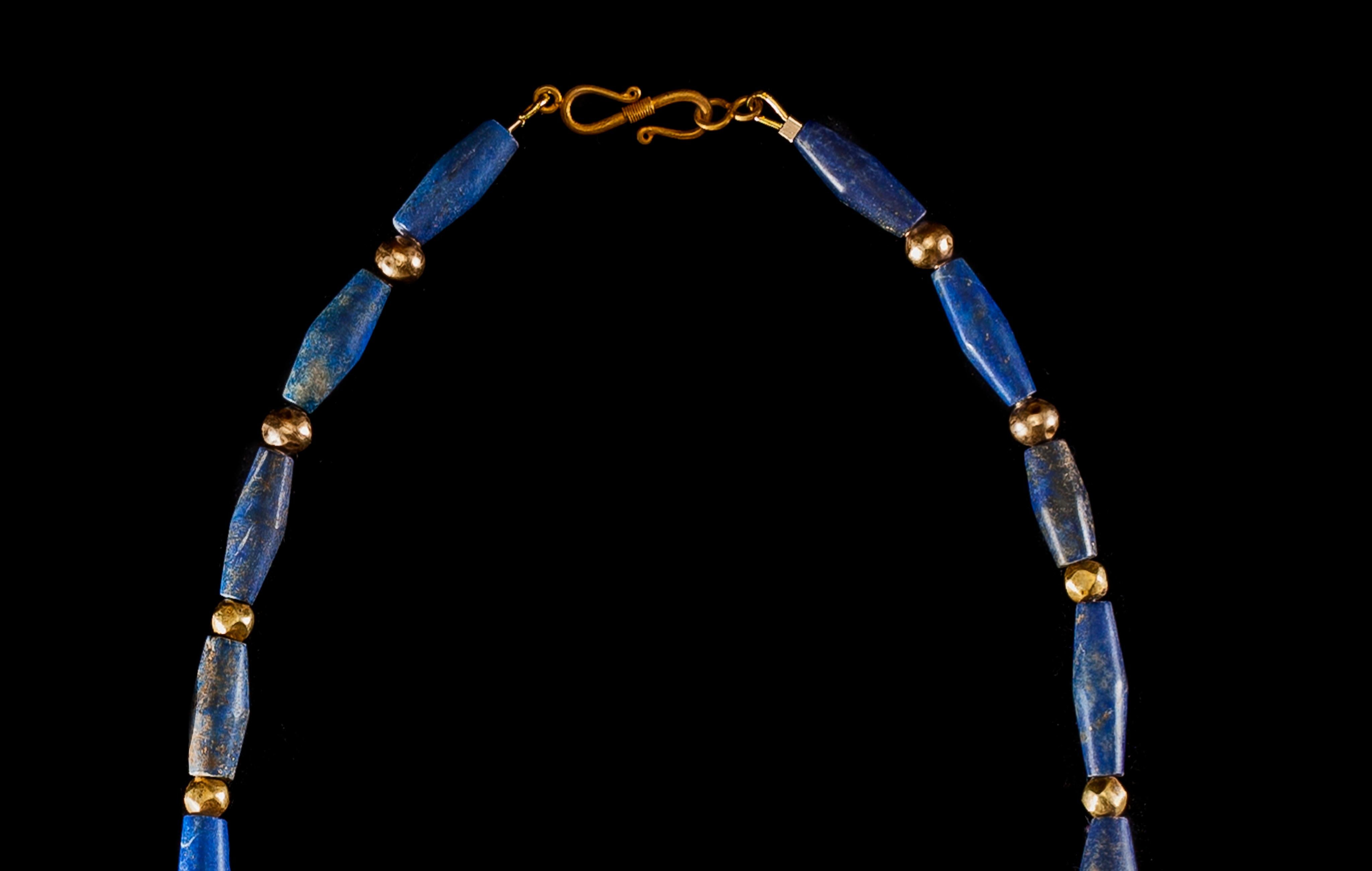 Mixed Cut Lapis Lazuli and Gold Necklace with Large Lapis Pendant For Sale