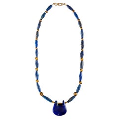 Lapis Lazuli and Gold Necklace with Large Lapis Pendant