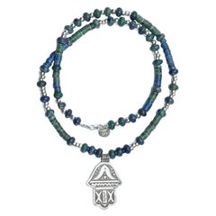 Lapis Lazuli and Green Jade Silver Hamsa Hayat Necklace