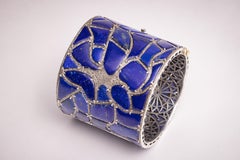 Lapis Lazuli and Pave` Diamond Clamper Cuff Bracelet