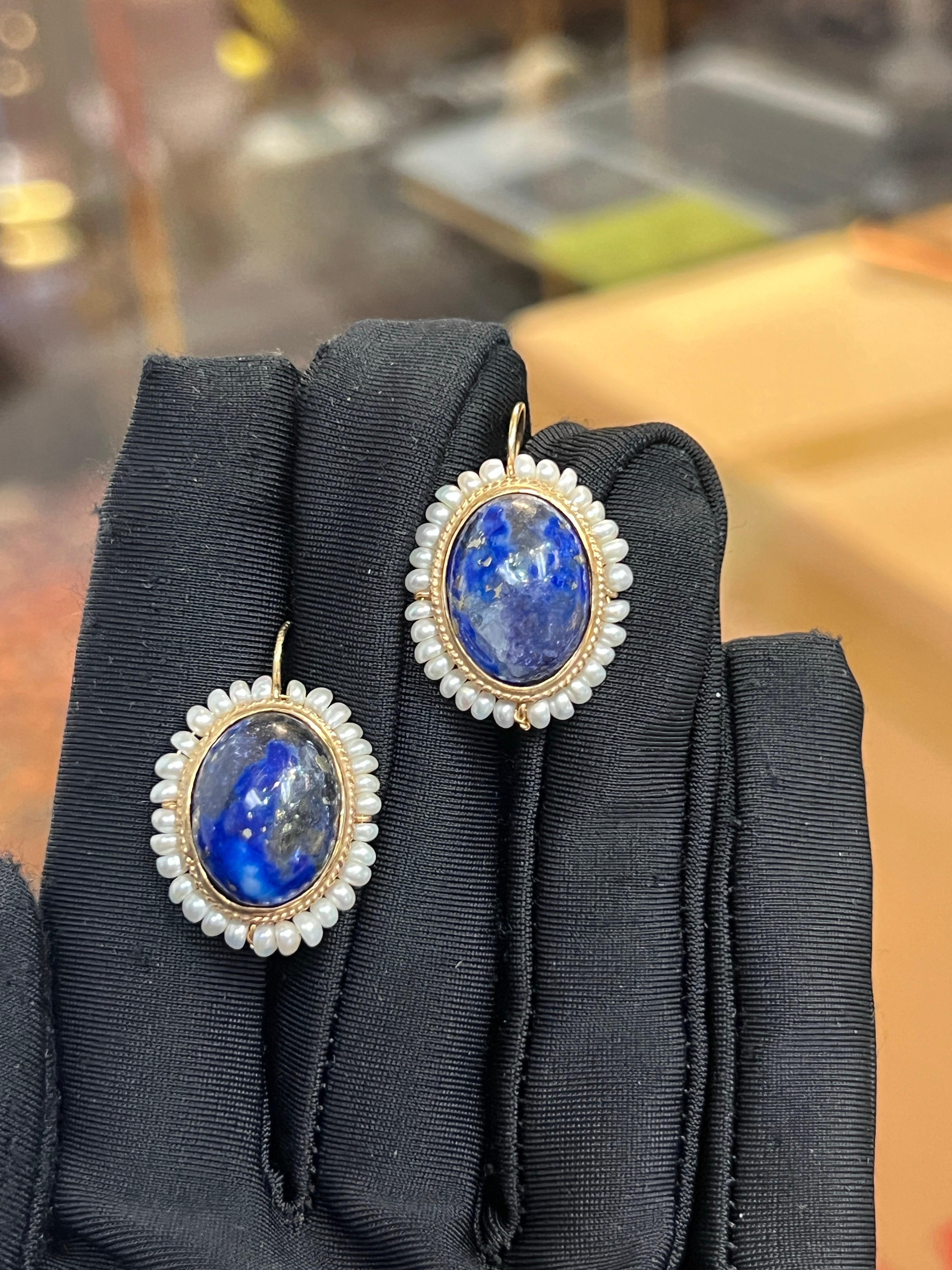Victorien Boucles d'oreilles en lapis-lazuli et perles en vente