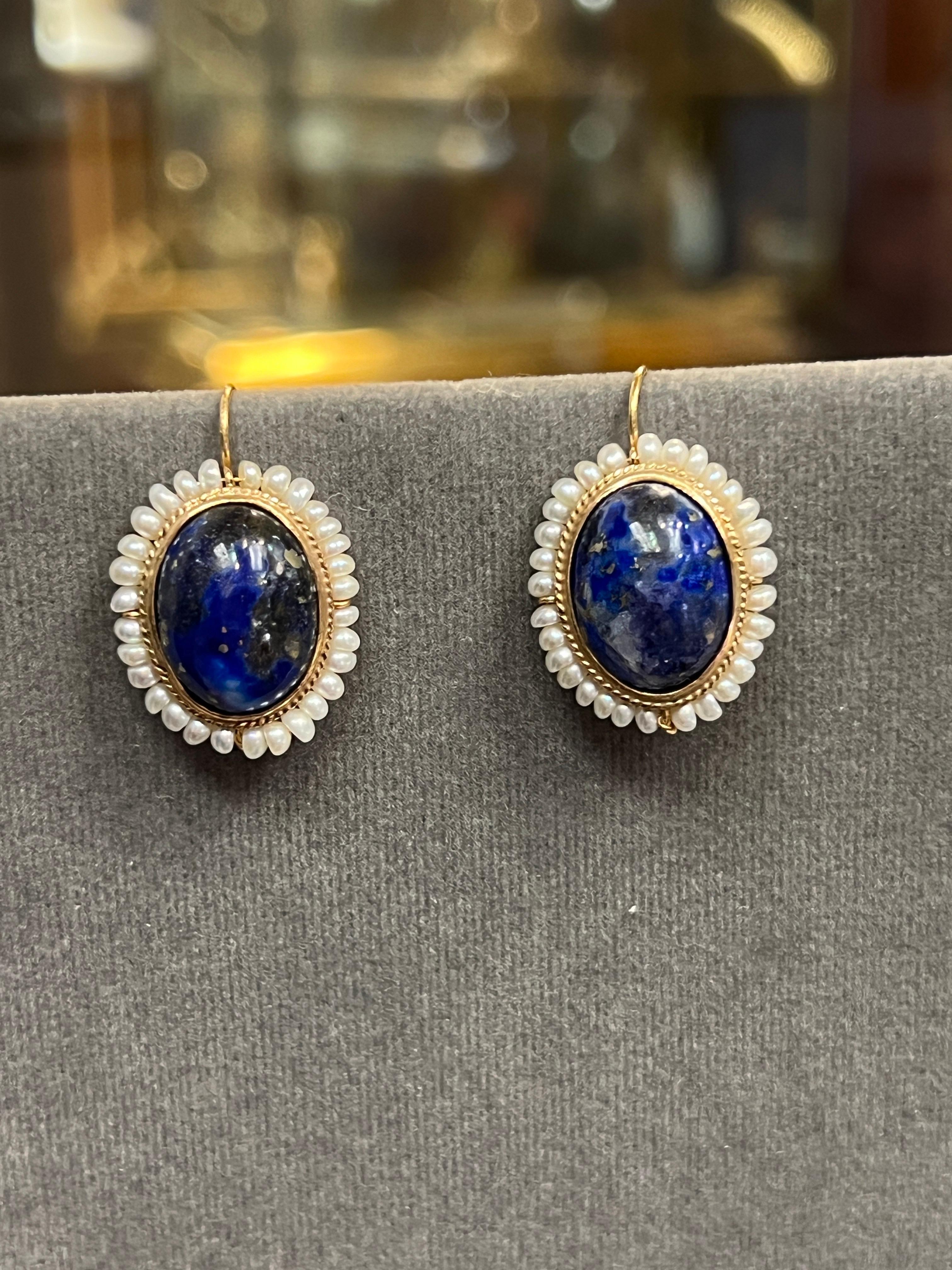 Boucles d'oreilles en lapis-lazuli et perles Pour femmes en vente