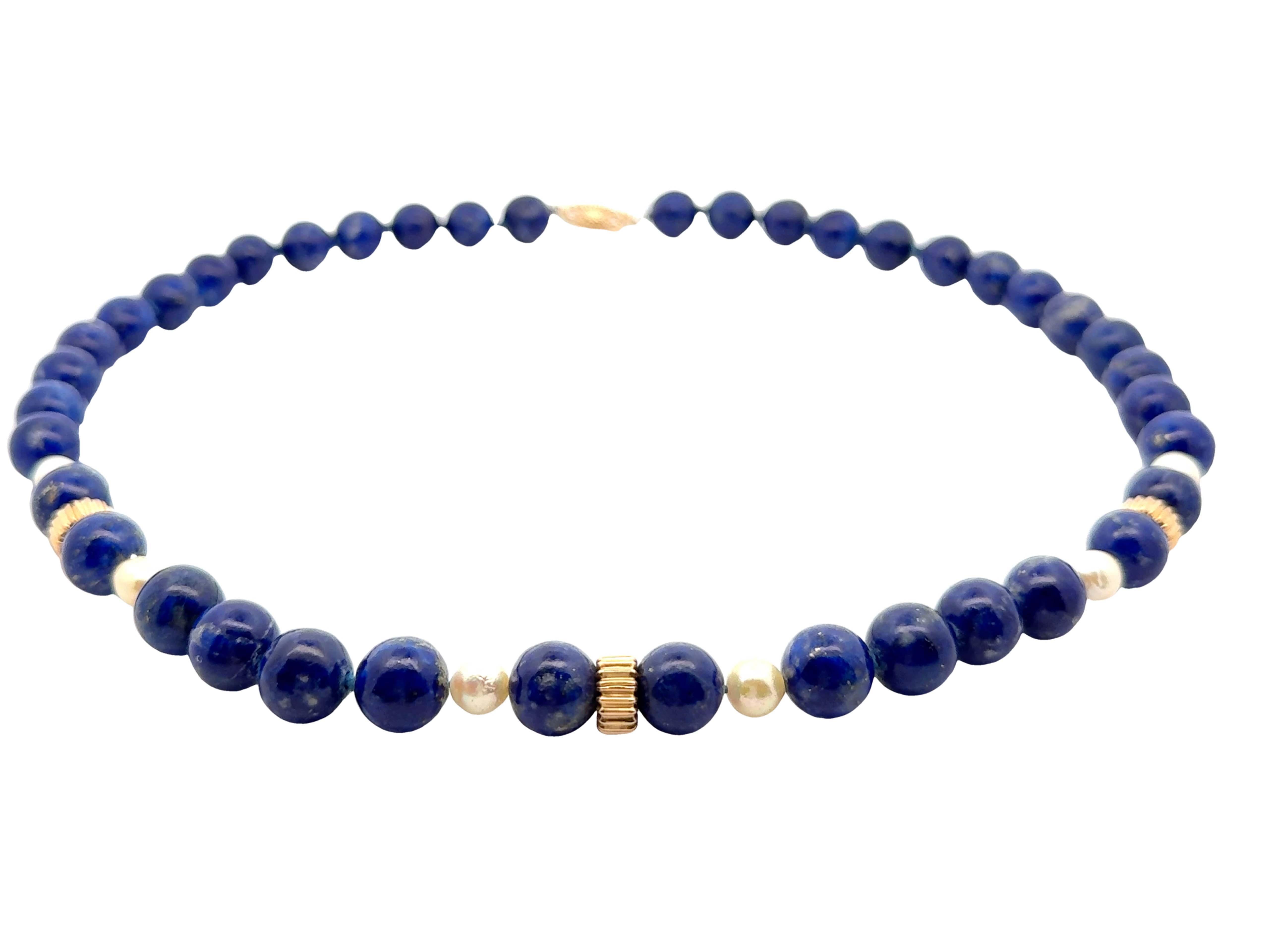 Collana di lapislazzuli e perle in oro giallo 14k in vendita 4