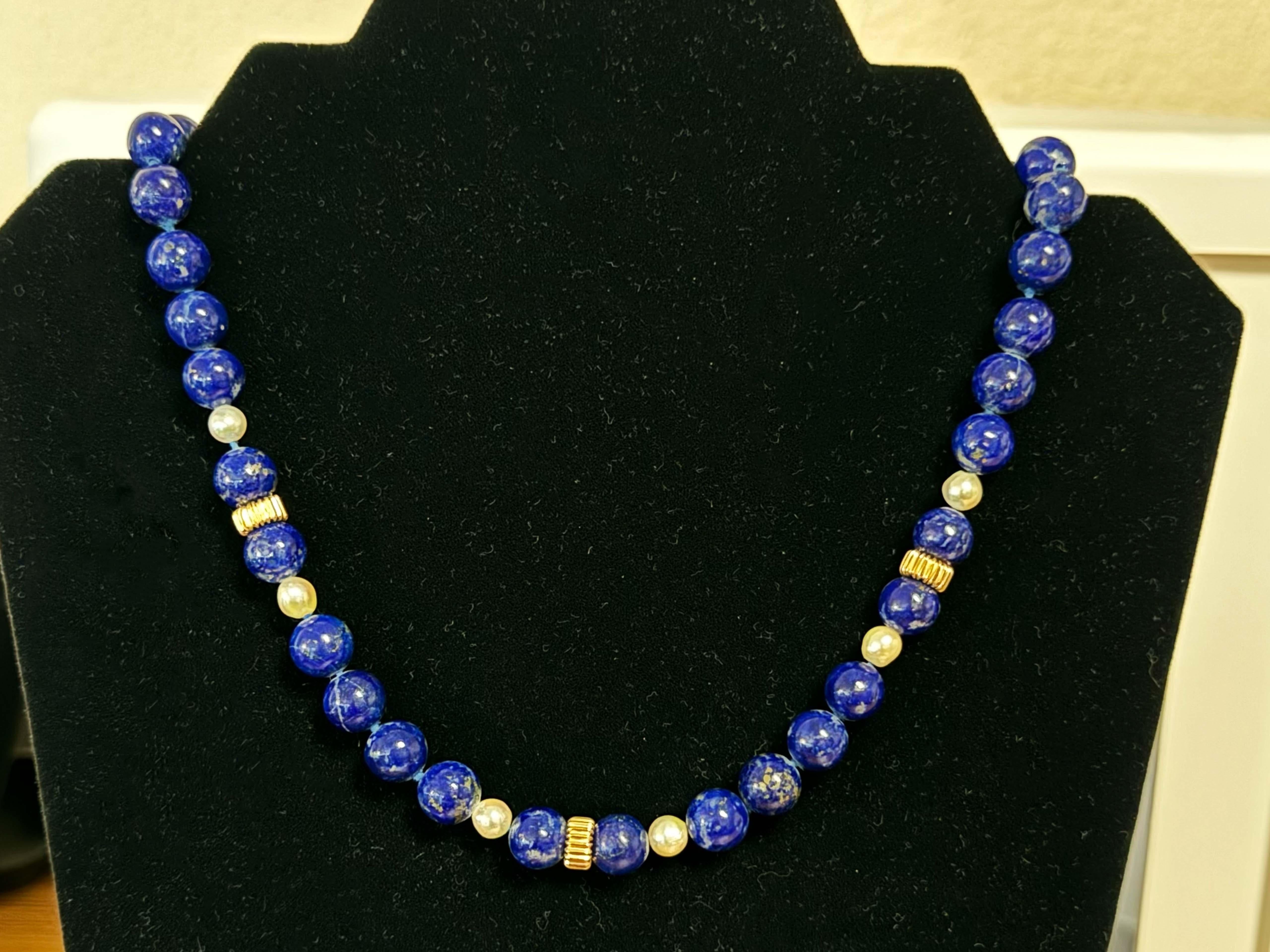 Collana di lapislazzuli e perle in oro giallo 14k In condizioni ottime in vendita a Honolulu, HI