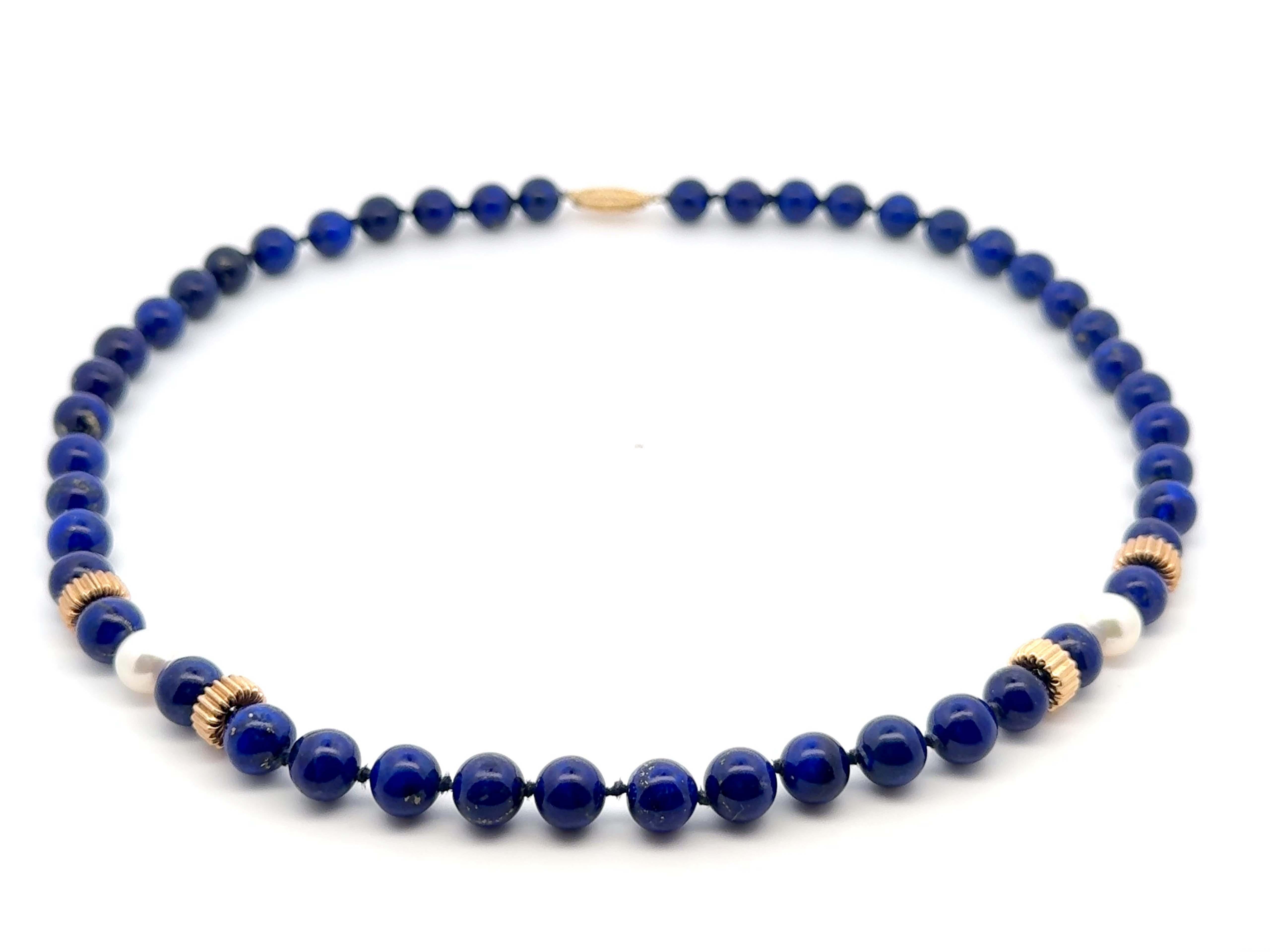 Moderno Collana di lapislazzuli e perle in oro giallo 14k in vendita