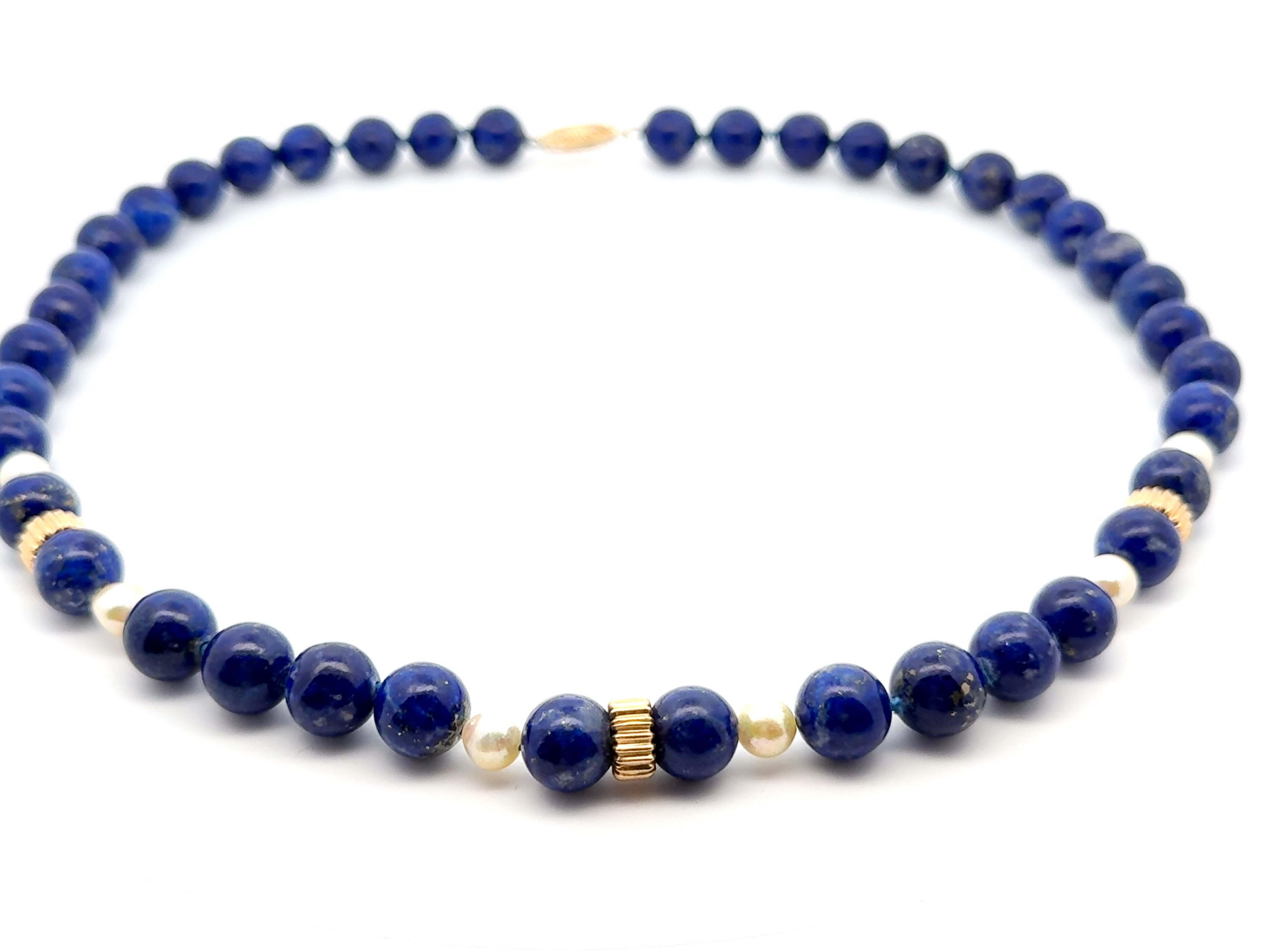 Donna Collana di lapislazzuli e perle in oro giallo 14k in vendita