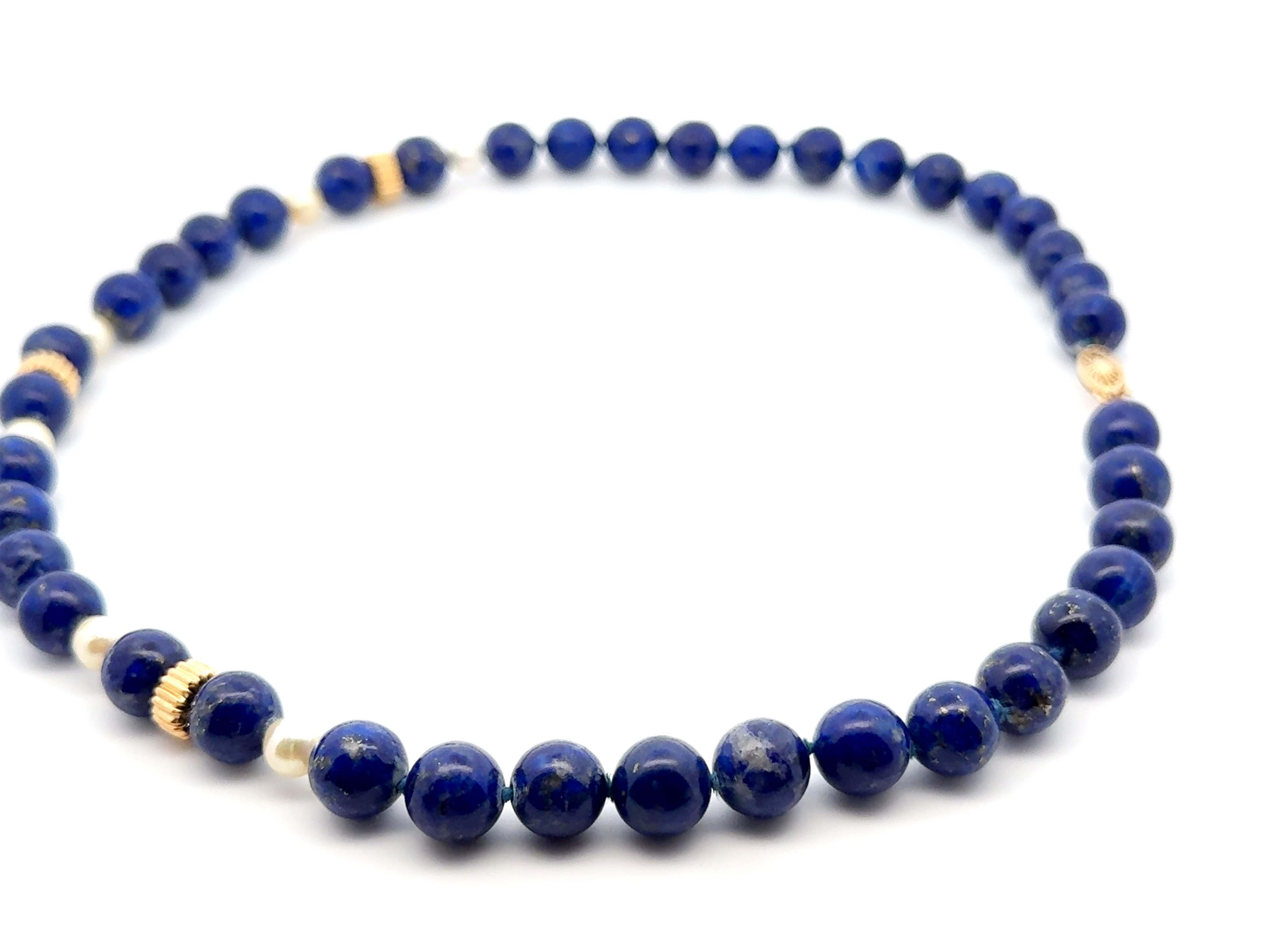 Collana di lapislazzuli e perle in oro giallo 14k in vendita 1