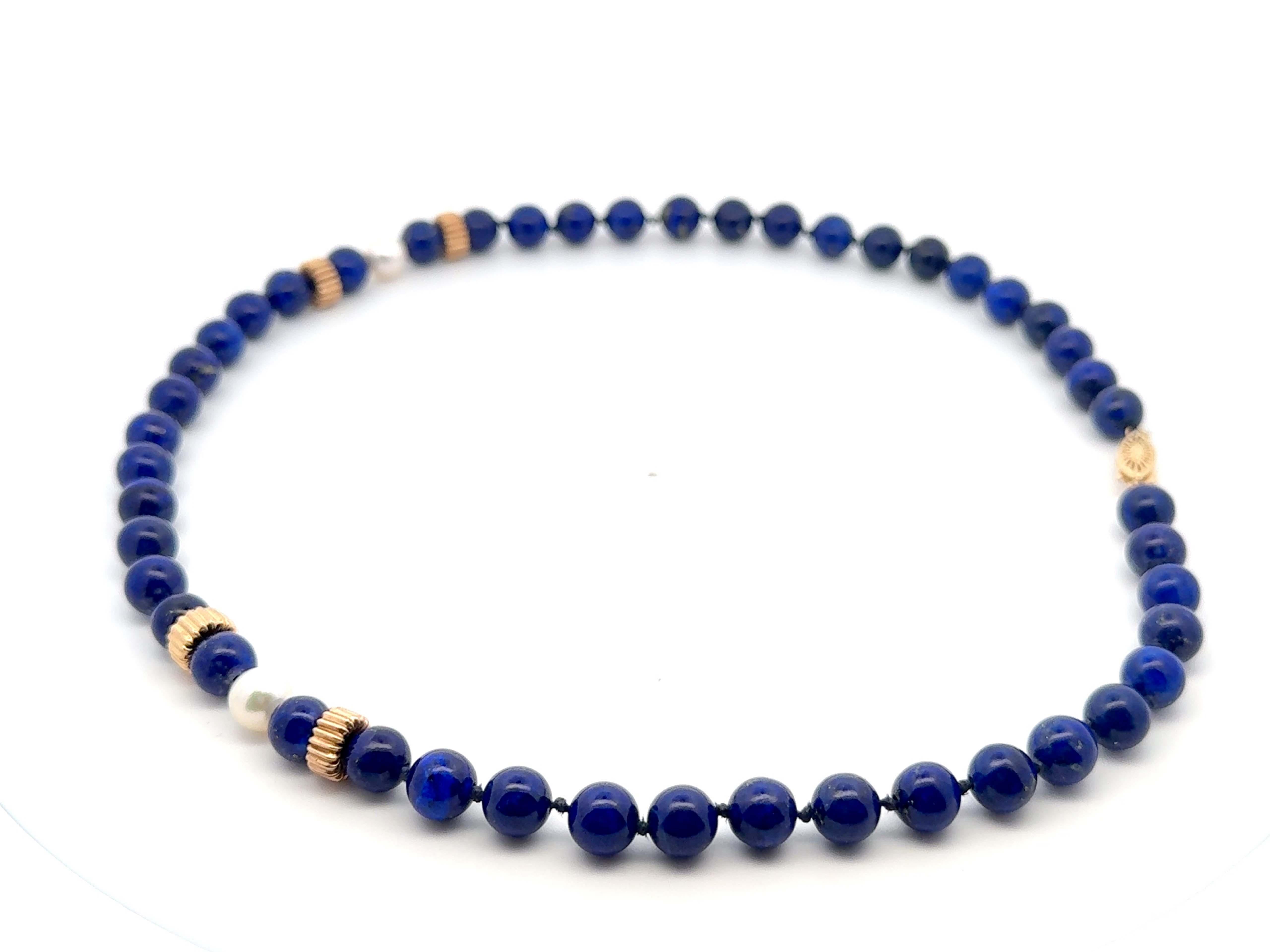 Collana di lapislazzuli e perle in oro giallo 14k In condizioni ottime in vendita a Honolulu, HI