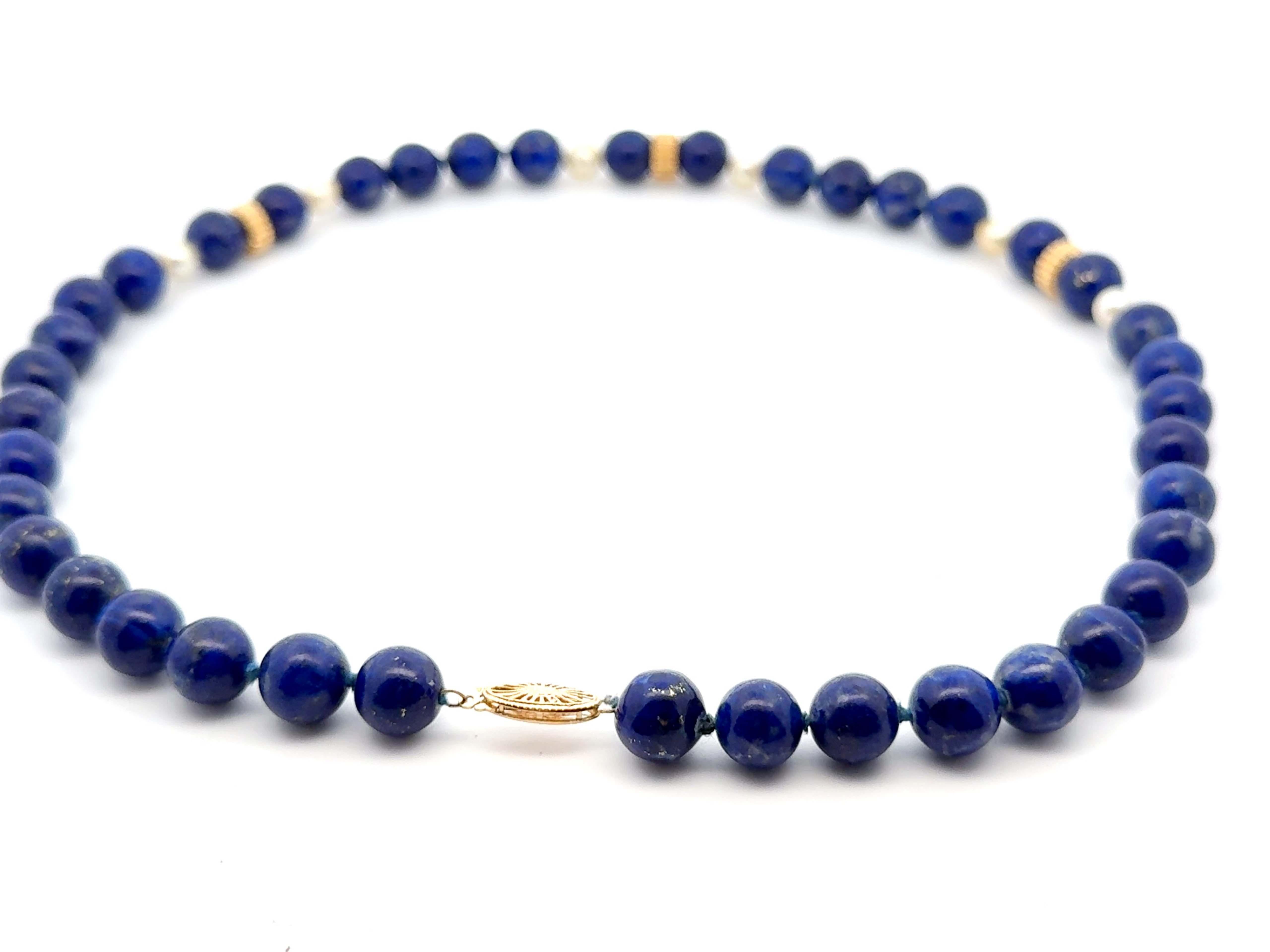 Collana di lapislazzuli e perle in oro giallo 14k in vendita 2