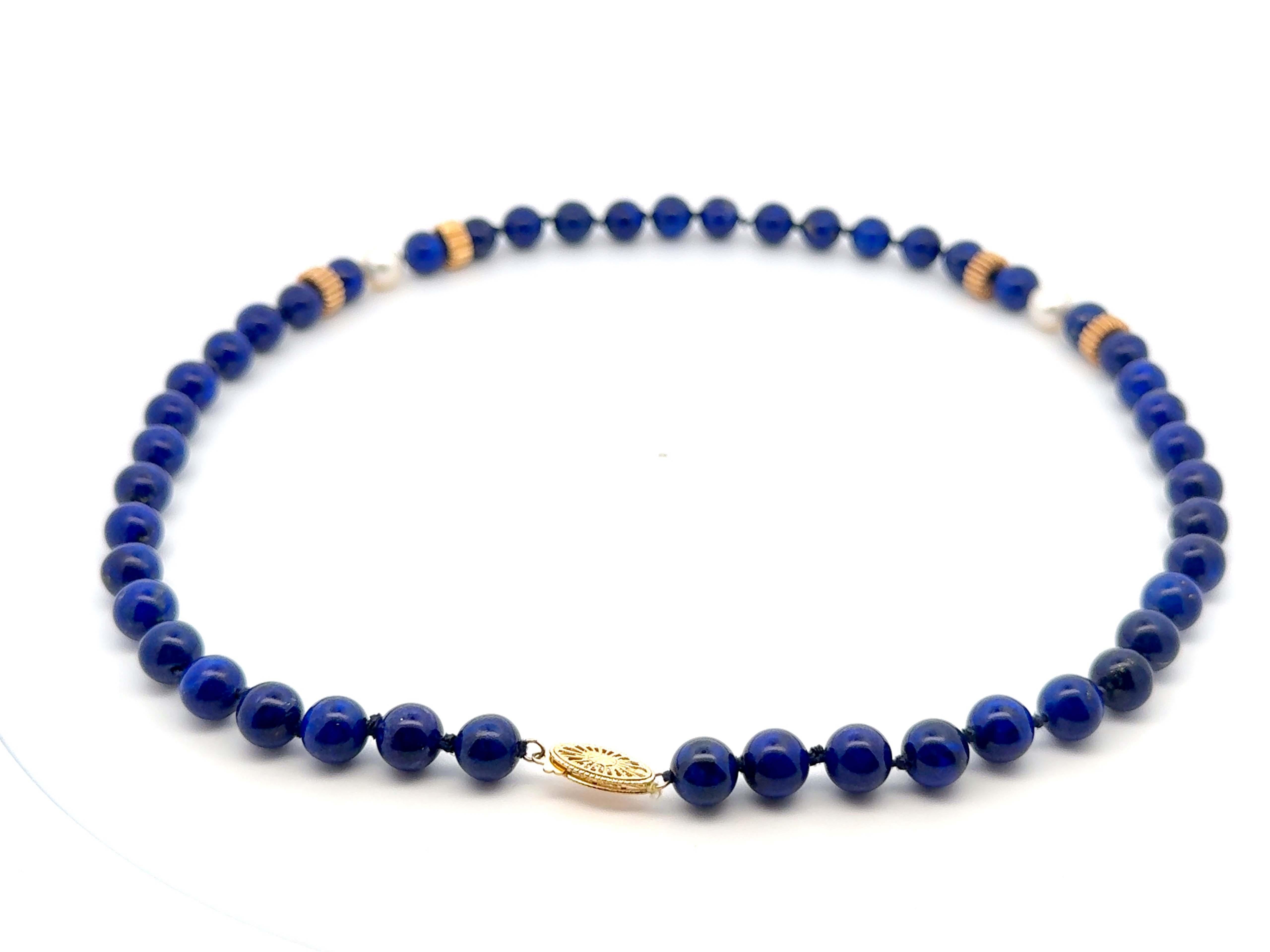 Donna Collana di lapislazzuli e perle in oro giallo 14k in vendita