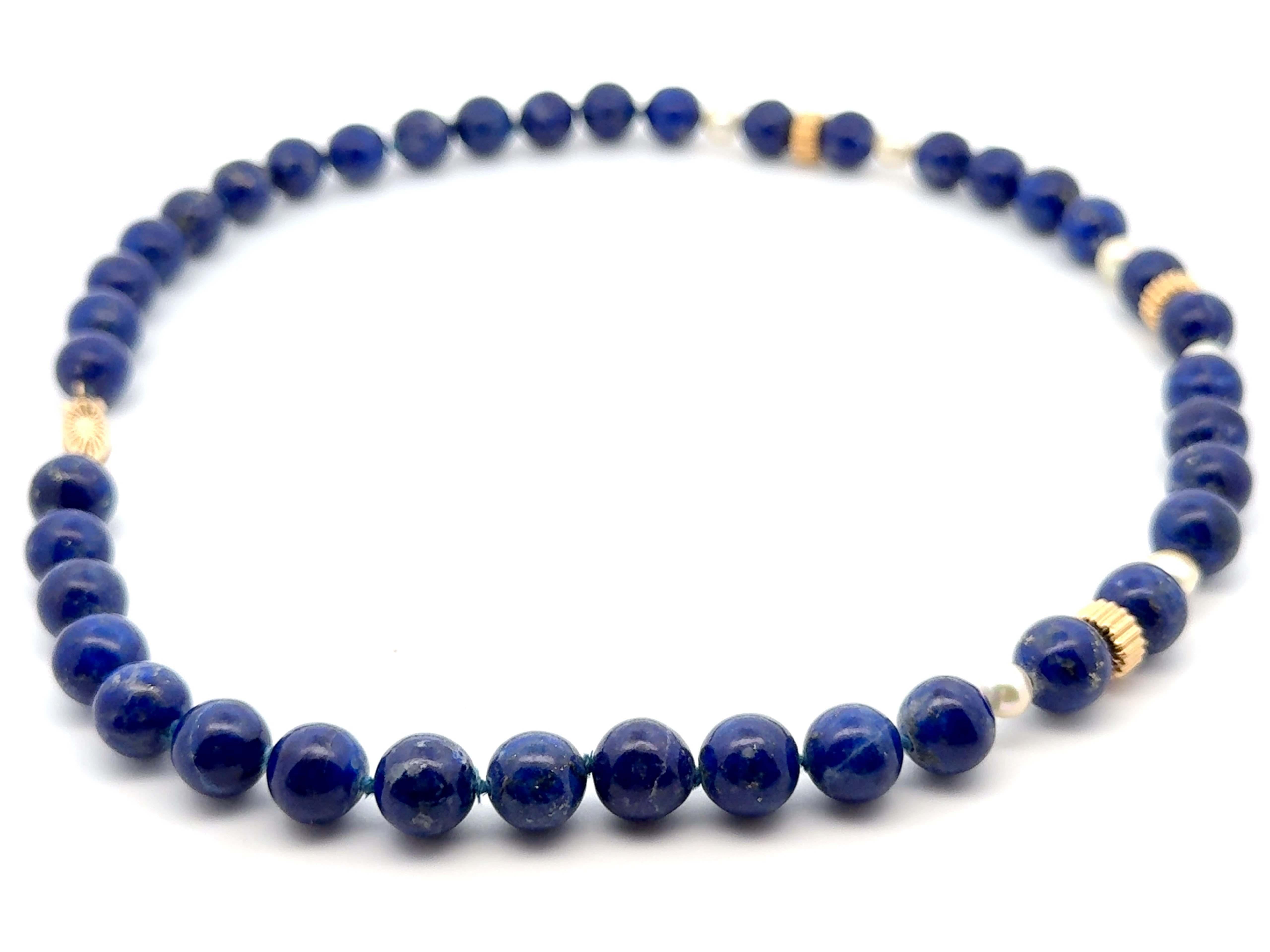 Collana di lapislazzuli e perle in oro giallo 14k in vendita 3
