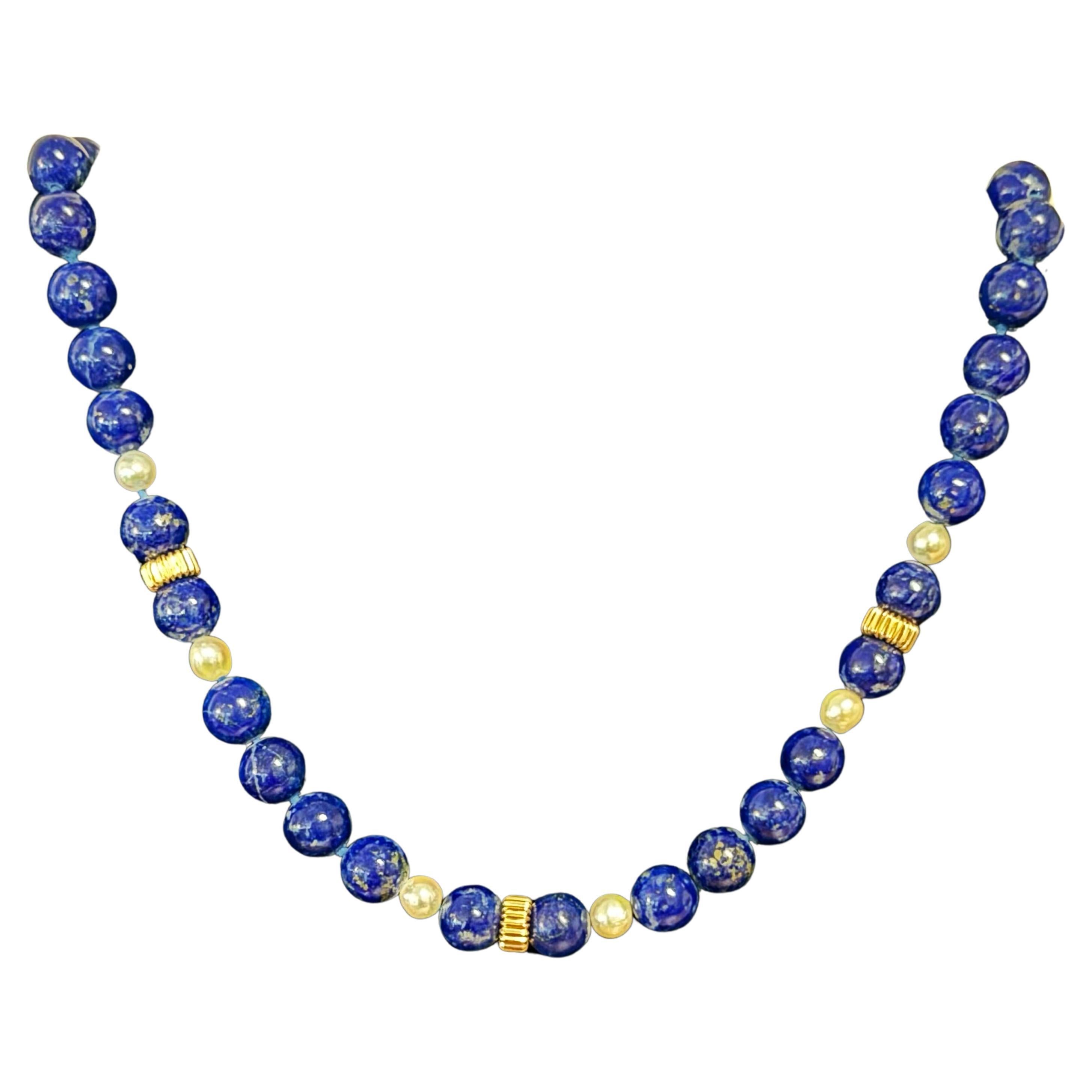 Collana di lapislazzuli e perle in oro giallo 14k