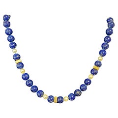 Collana di lapislazzuli e perle in oro giallo 14k