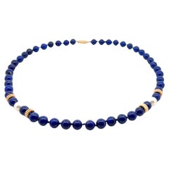Collana di lapislazzuli e perle in oro giallo 14k