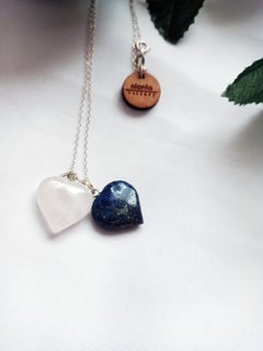Lapis Lazuli and Rose Quartz Sterling Silver Hearts Necklace  by nlanlaVictory