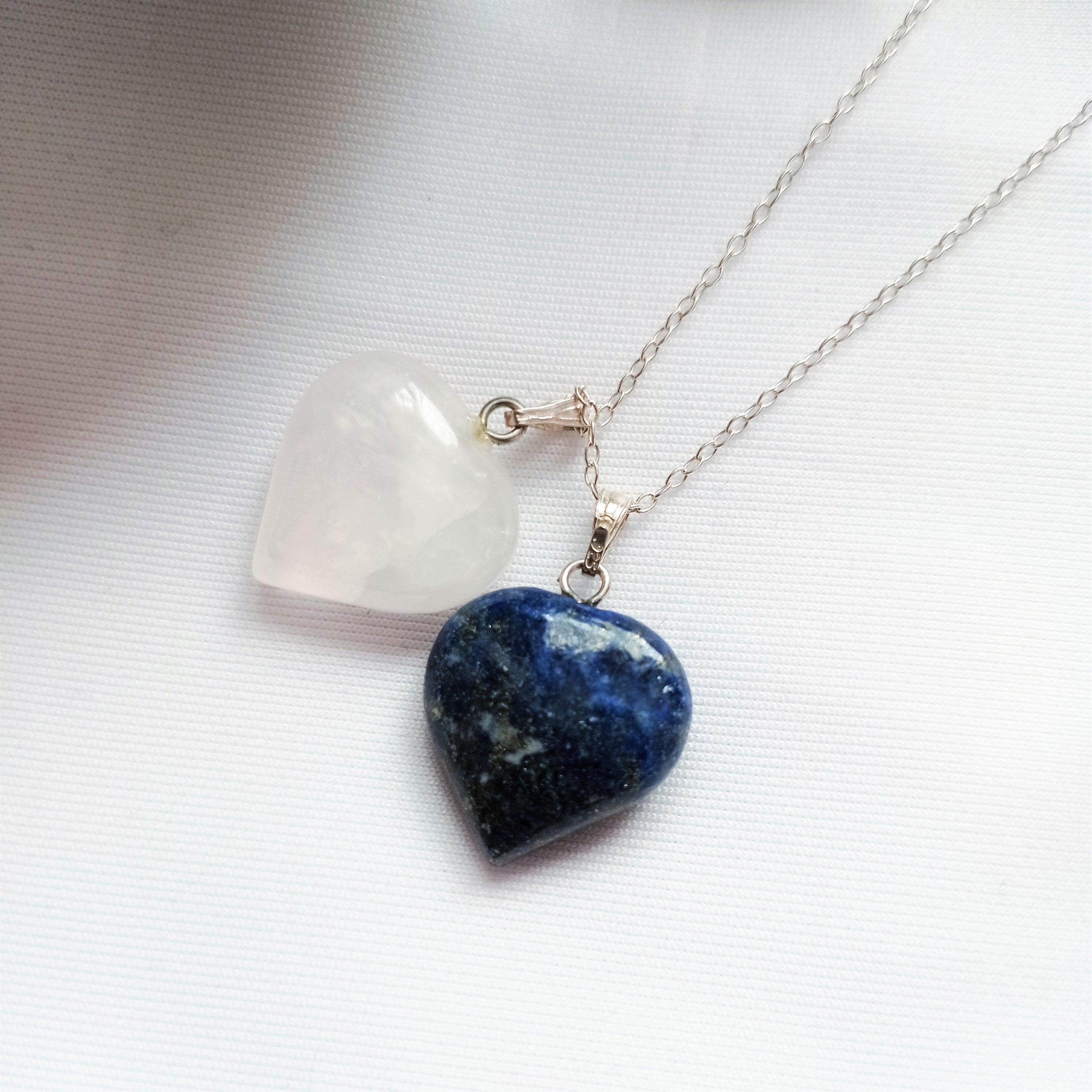 Perlina Collana di cuori in argento massiccio di lapislazzuli e quarzo rosa  da nlanlaVictory in vendita
