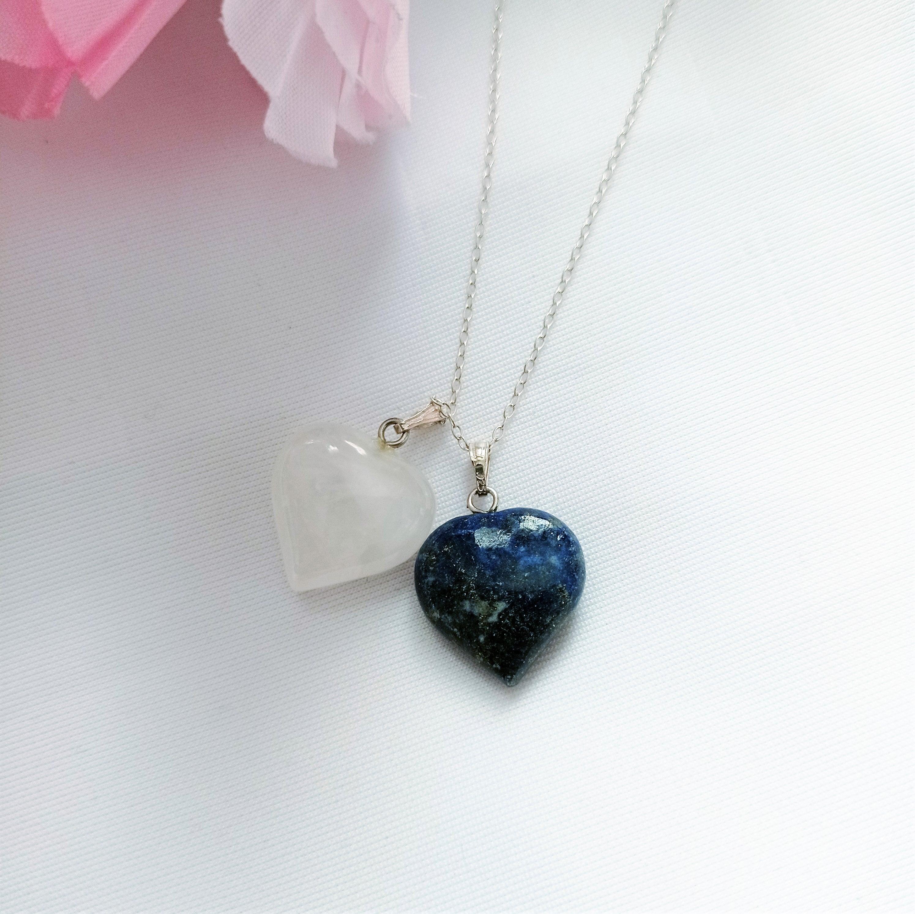 Donna Collana di cuori in argento massiccio di lapislazzuli e quarzo rosa  da nlanlaVictory in vendita