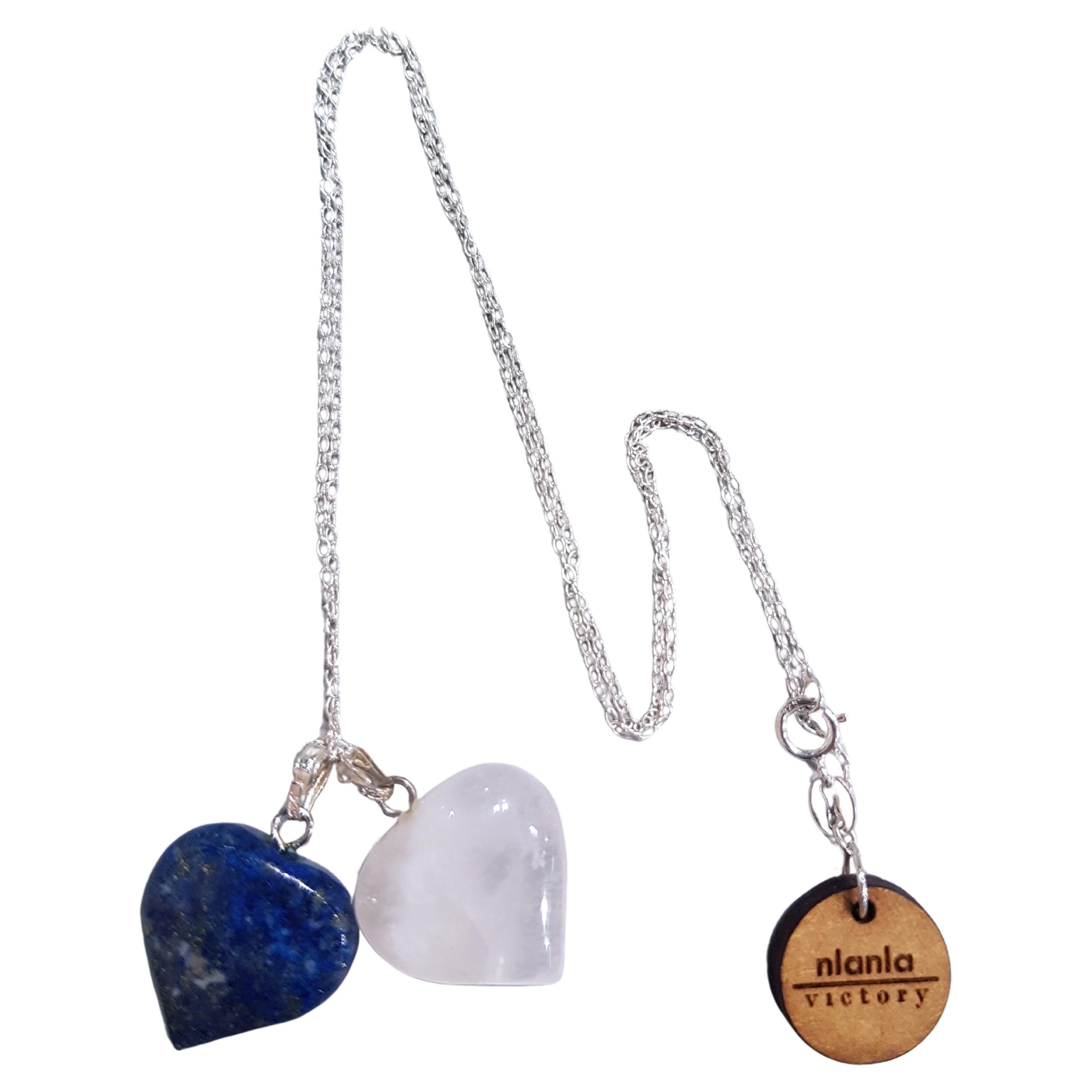 Lapis Lazuli and Rose Quartz Sterling Silver Hearts Necklace  by nlanlaVictory