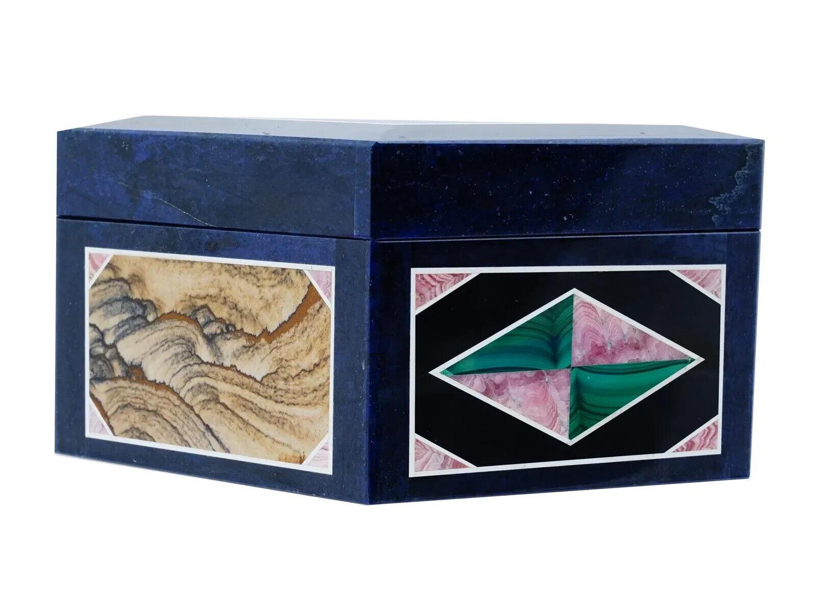 Unknown Lapis Lazuli And Semi Precious Stone Intarsia Box For Sale